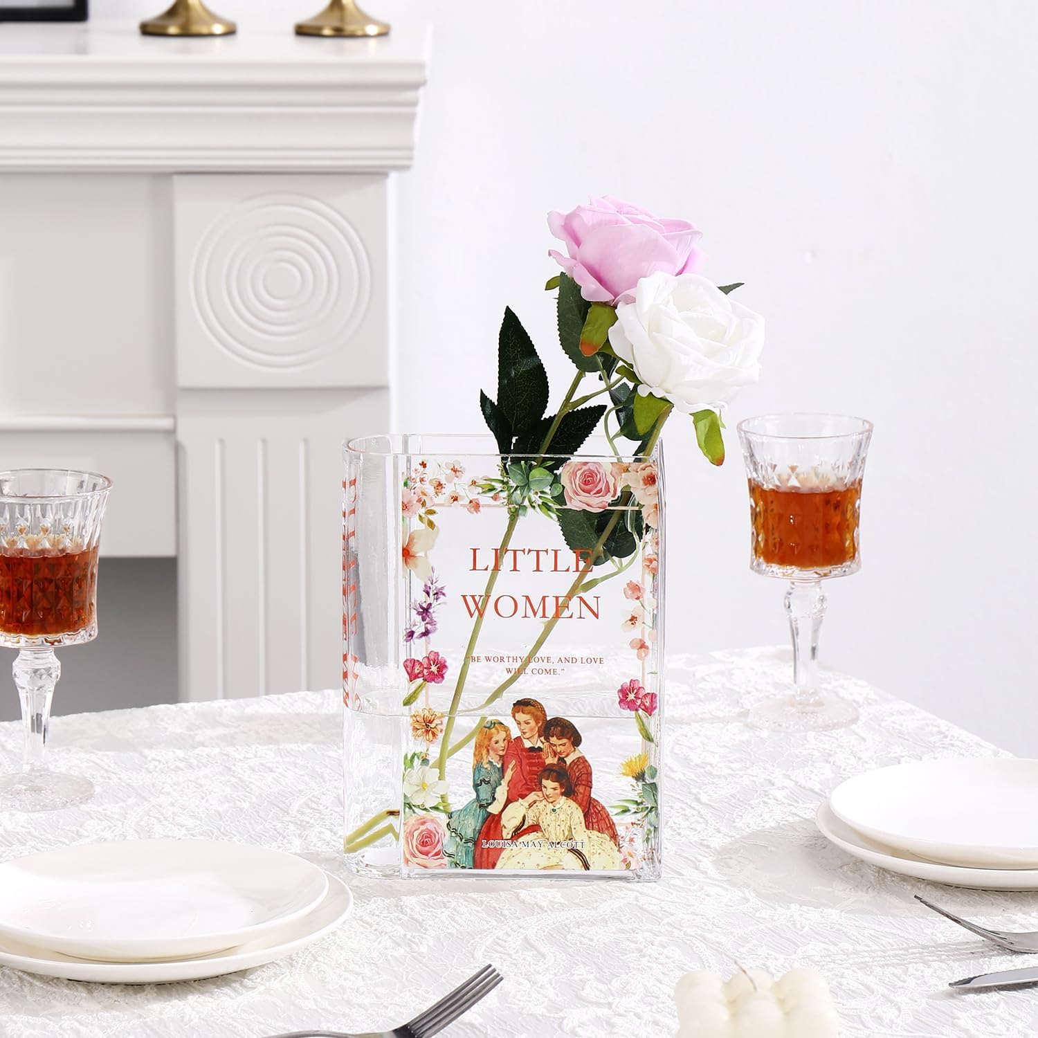 Book Vase for Flowers, Glass Book Vase, Book Flower Vase, Clear Book Vase, Book Shaped Vases, A Book About Flowers Vases for Bedroom, Living Room, Office, Bookshelf (Women)