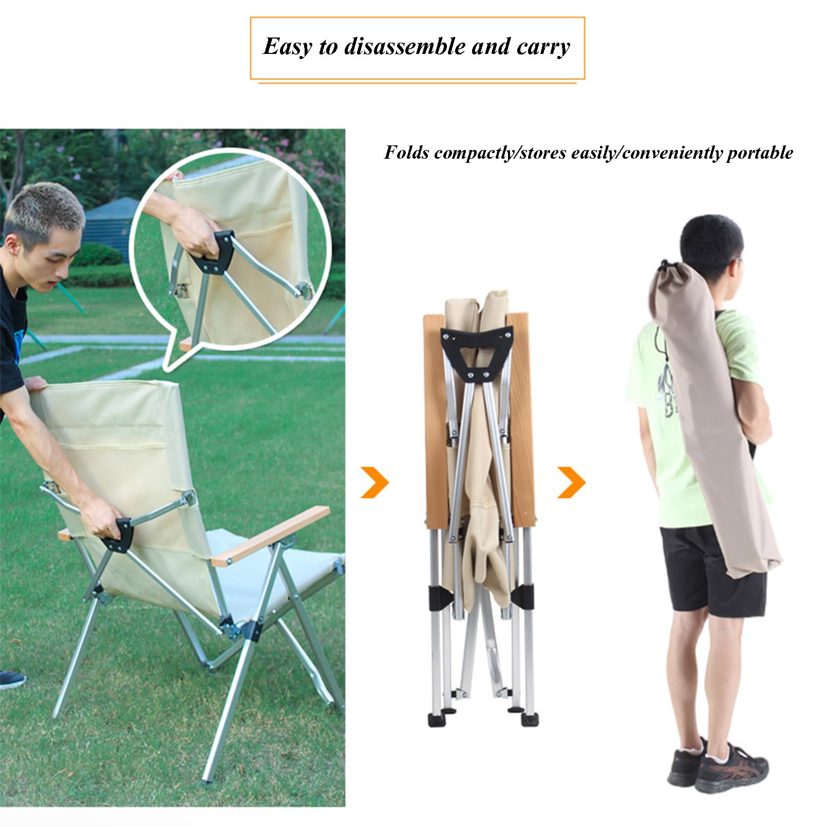 Sedia da campeggio leggera e oversize, sedia da regista portatile in alluminio con schienale alto, braccioli in legno, ideale per esterni, prato, picnic e pesca, confezione da 2