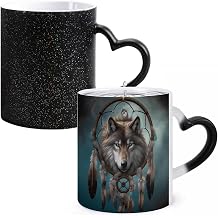 Wolf Dream Catcher Color Changing Mug Heat Sensitive Coffee Mug Magical Ceramic Coffee Cup Personalized Tea Cup Message Appears As It Heats Novelty Gift for Family Friend