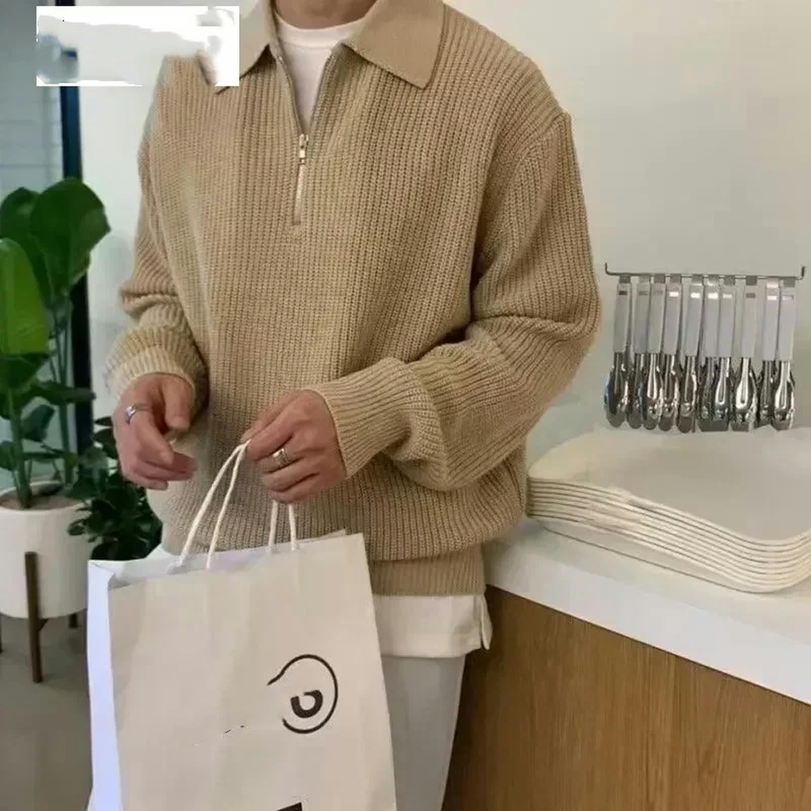 MdybF Męski sweter zimowy męski sweter na co dzień sweter ubrania sweter męski wąski stójka dzianinowy sweter męski sweter z zamkiem błyskawicznym