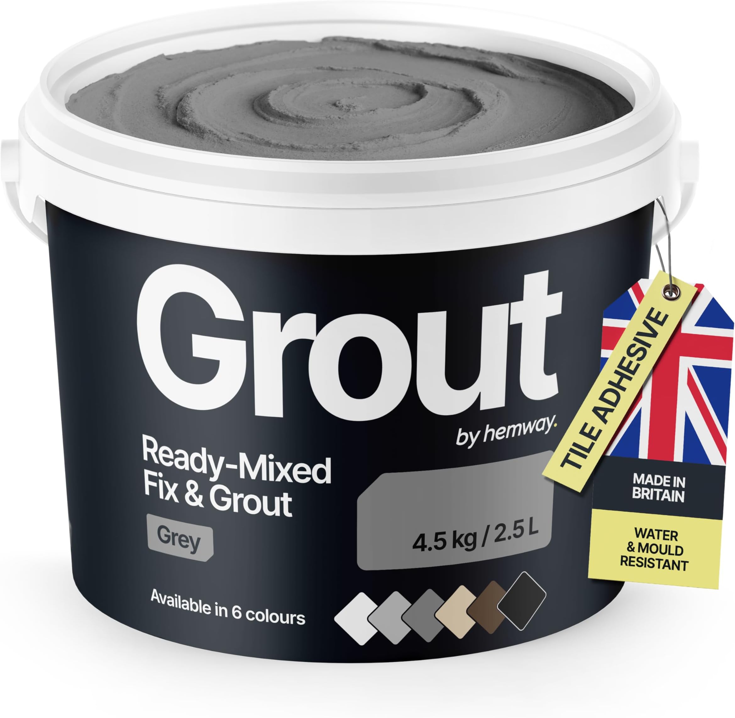 Grey Ready Mixed Grout & Fix | Wall & Tile Adhesive 4.5kg / 2.5L | Water-Resistant, Anti-Mould, Easy to Use & Fast-Drying | Suitable as Kitchen, Bathroom Tile Grout - Grey Grout
