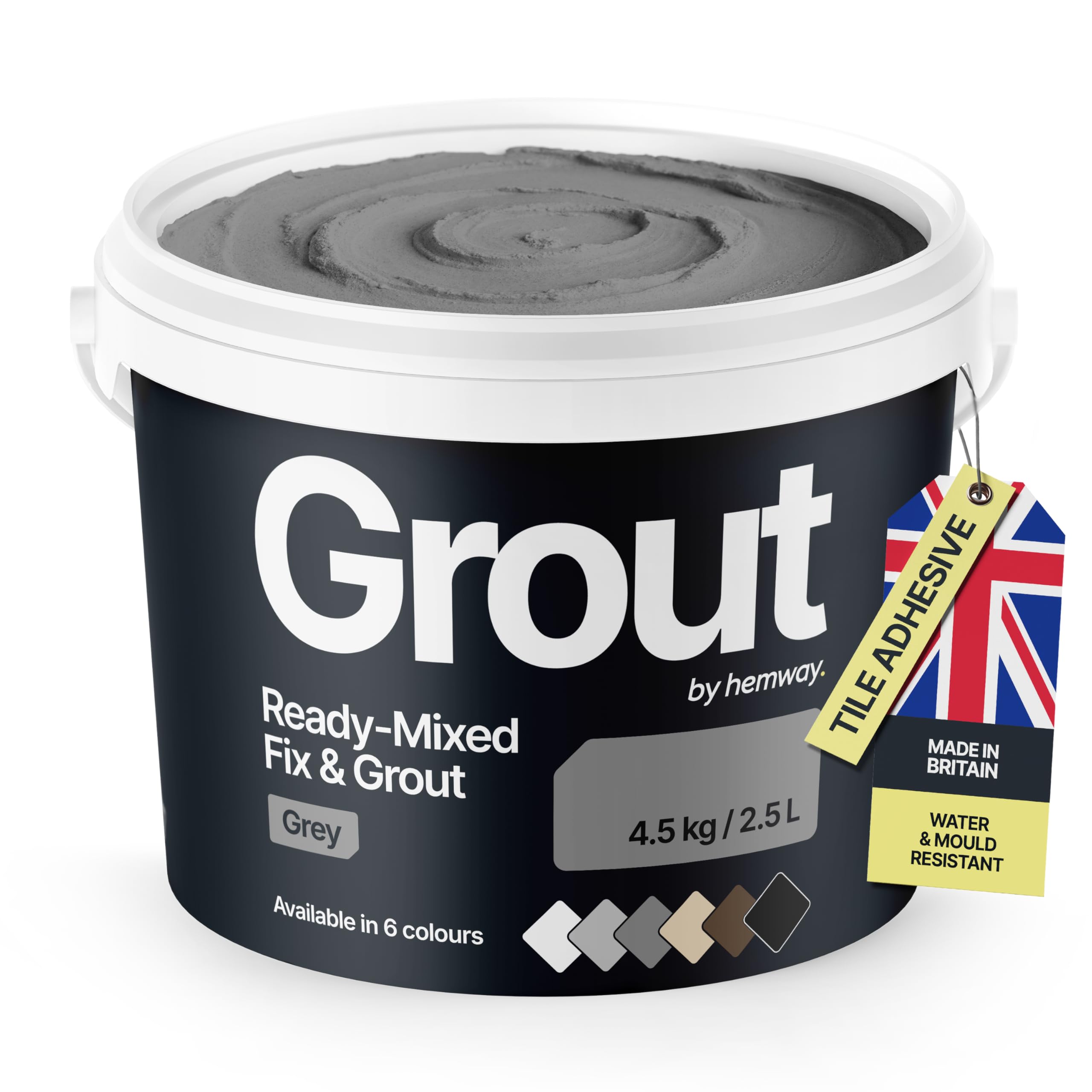 Grey Ready Mixed Grout & Fix | Floor, Wall & Tile Adhesive 4.5kg / 2.5L | Water-Resistant, Anti-Mould, Easy to Use & Fast-Drying | Suitable as Kitchen, Bathroom Tile Grout - Grey Grout