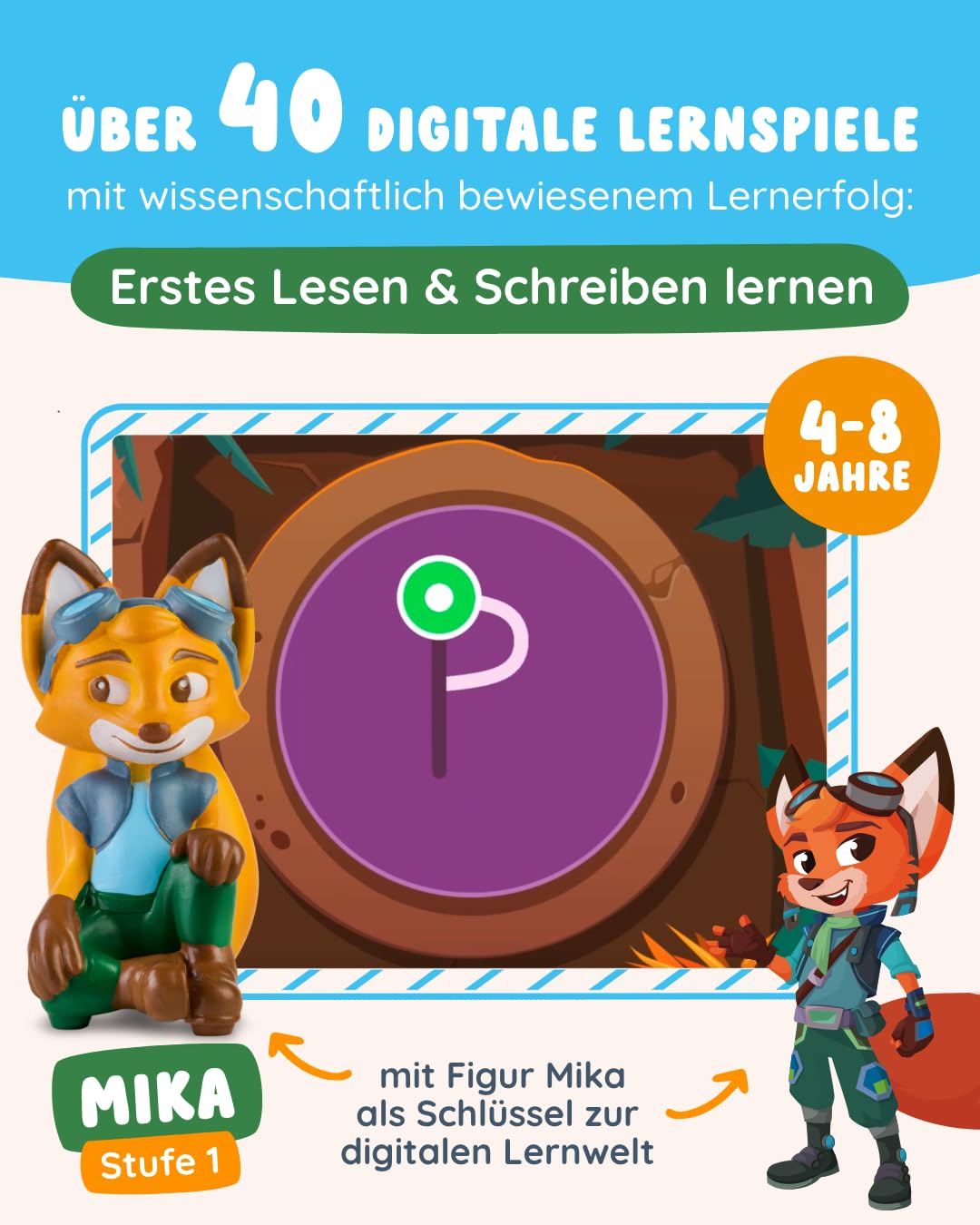Edurino Figur Mika Erstes Lesen & Schreiben (Stufe 1) ab 4 Jahren inkl. App | Innovatives & digitales Lernspiel | Spielerisches Lernen von Buchstaben, Silben & Reimen