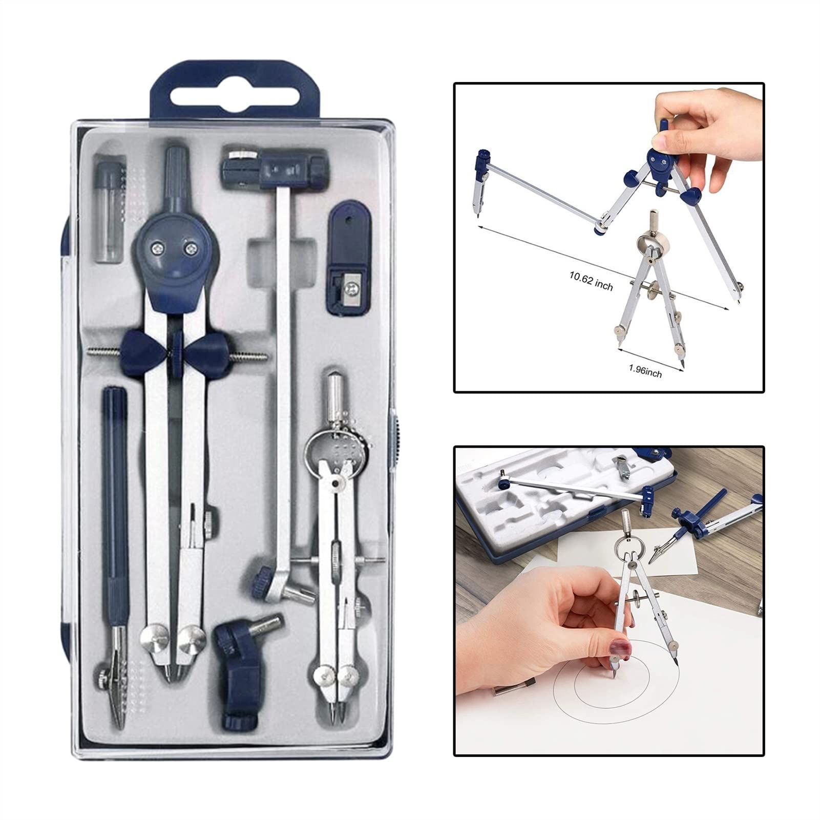 Zirkel-Set aus Edelstahl, Geometrie-Zirkel, multifunktionaler Zeichenzirkel, Mathematik, Geometrie, Lernen, Büro-Tools, Schreibwaren, Zirkel-Sets