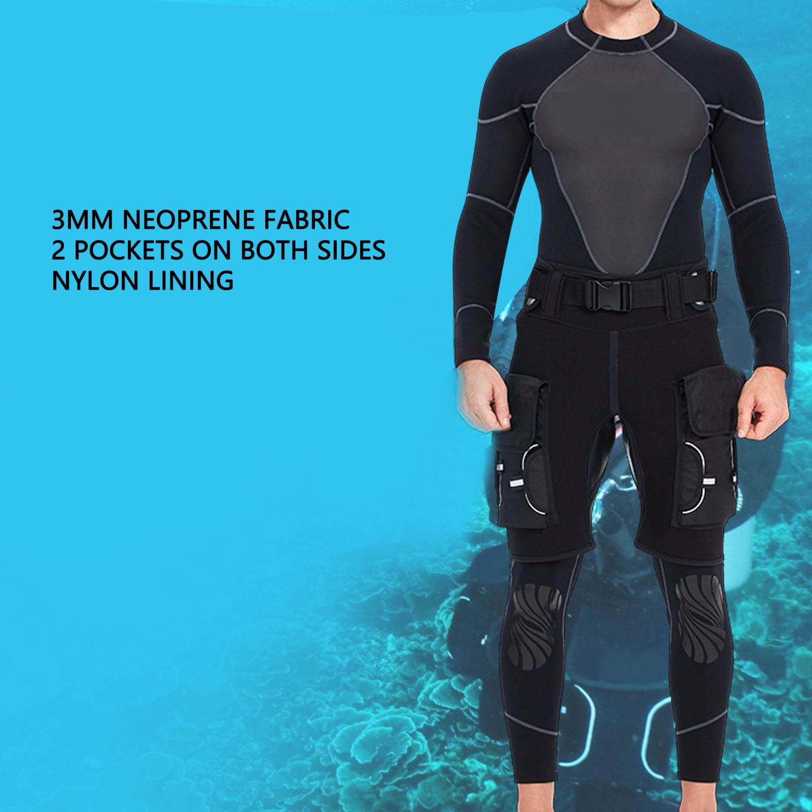 Męskie Spodenki do Pianki, 3 Mm Neoprenowe, Szybkoschnące Spodenki do Nurkowania z Wysokim Stanem, Neoprenowe Pływania z bezpieczną kieszenią Nurkowania Snorkeling Surfing Kajakarstwo Pływanie