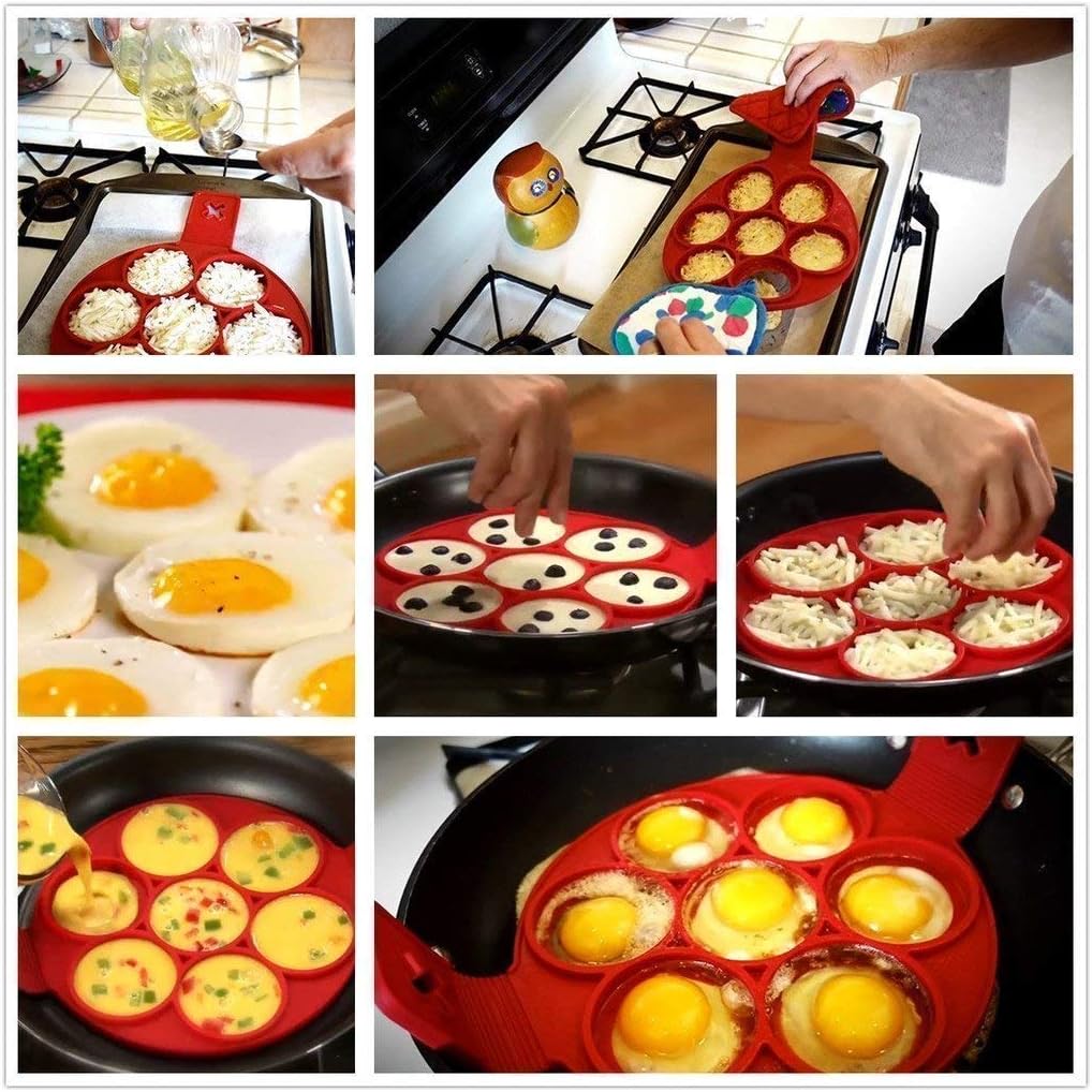 Silicone pancake mold non-stick egg ring, reusable pancake machine, boiled egg mold (red)