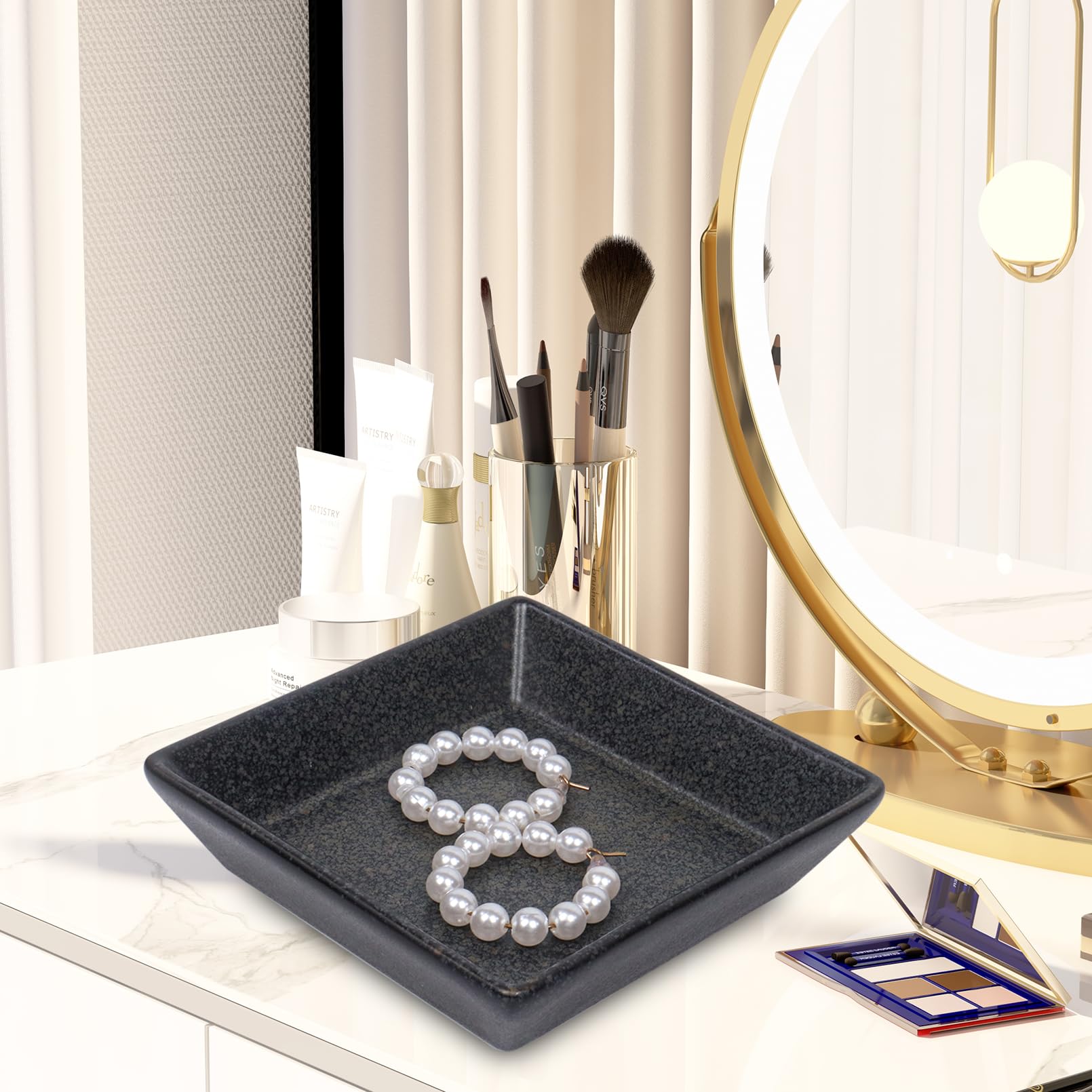 Plateau Céramique élégant Pour Bijoux, Bagues, Clés - Déco Pratique Pour Salle De Bain Ou Entrée - Noir, Beige, Vert
