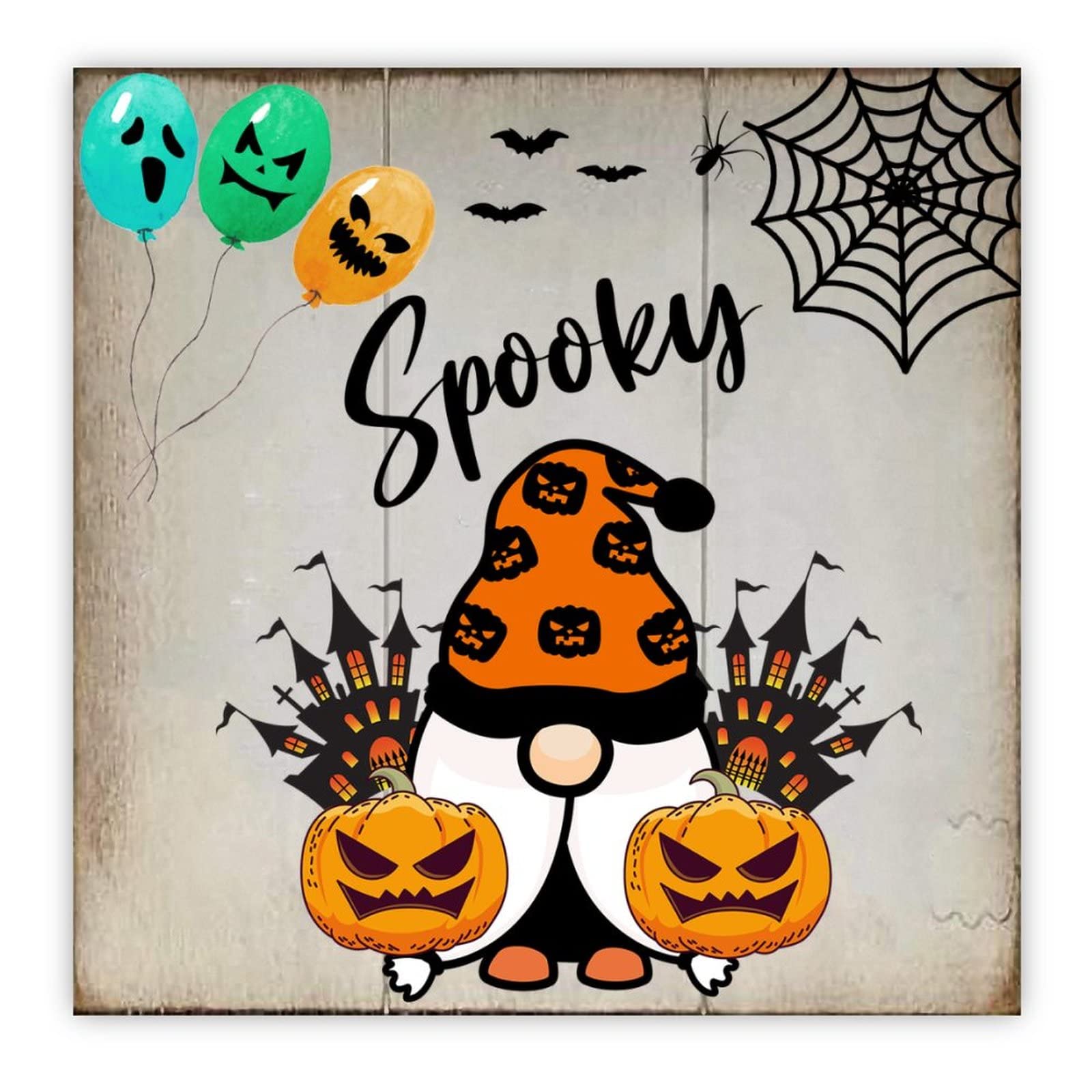 Panneau en bois effrayant Halloween avec gnome et fantôme pour déco maison suspendre