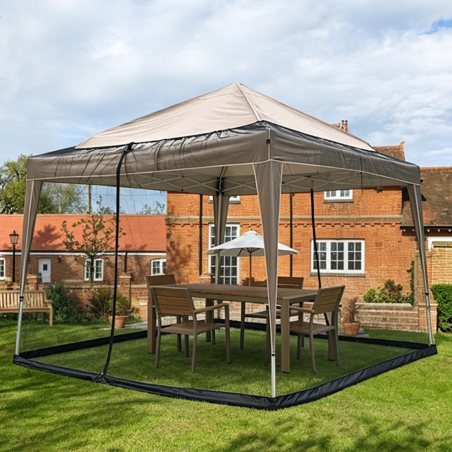 Moustiquaire de tonnelle - 3 x 3 m - Réglable - Avec 2 fermetures éclair et pied à remplir d'eau - Pour jardin, terrasse, camping, plage