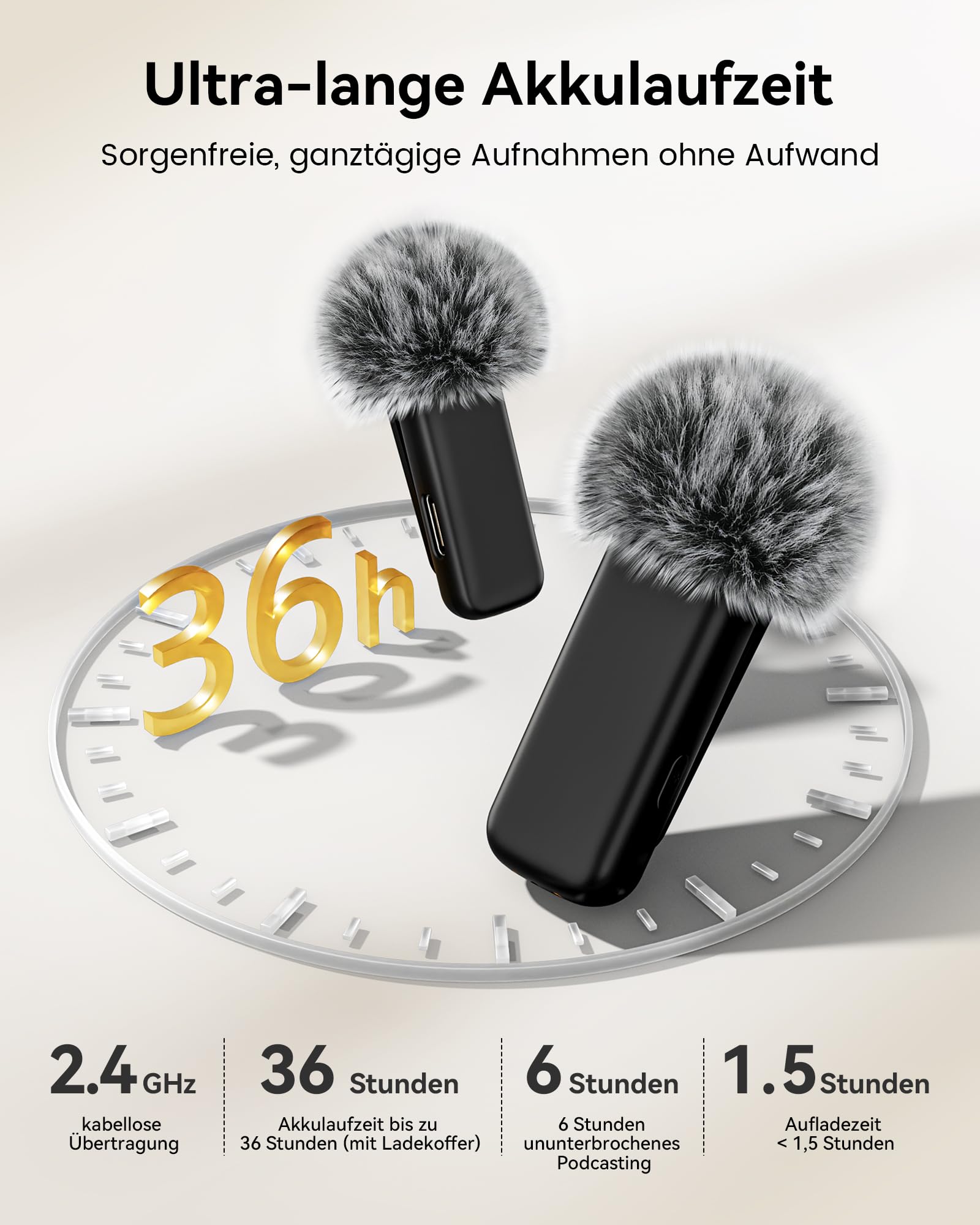 KUKIHO Kabelloses Lavalier Mikrofon mit Ladekoffer, 36h Akkulaufzeit, Rauschunterdrückung, 40m Reichweite, Plug-Play Ansteckmikrofon für iPhone/iPad/Android/PC, YouTube, Vlog, Live-Streaming