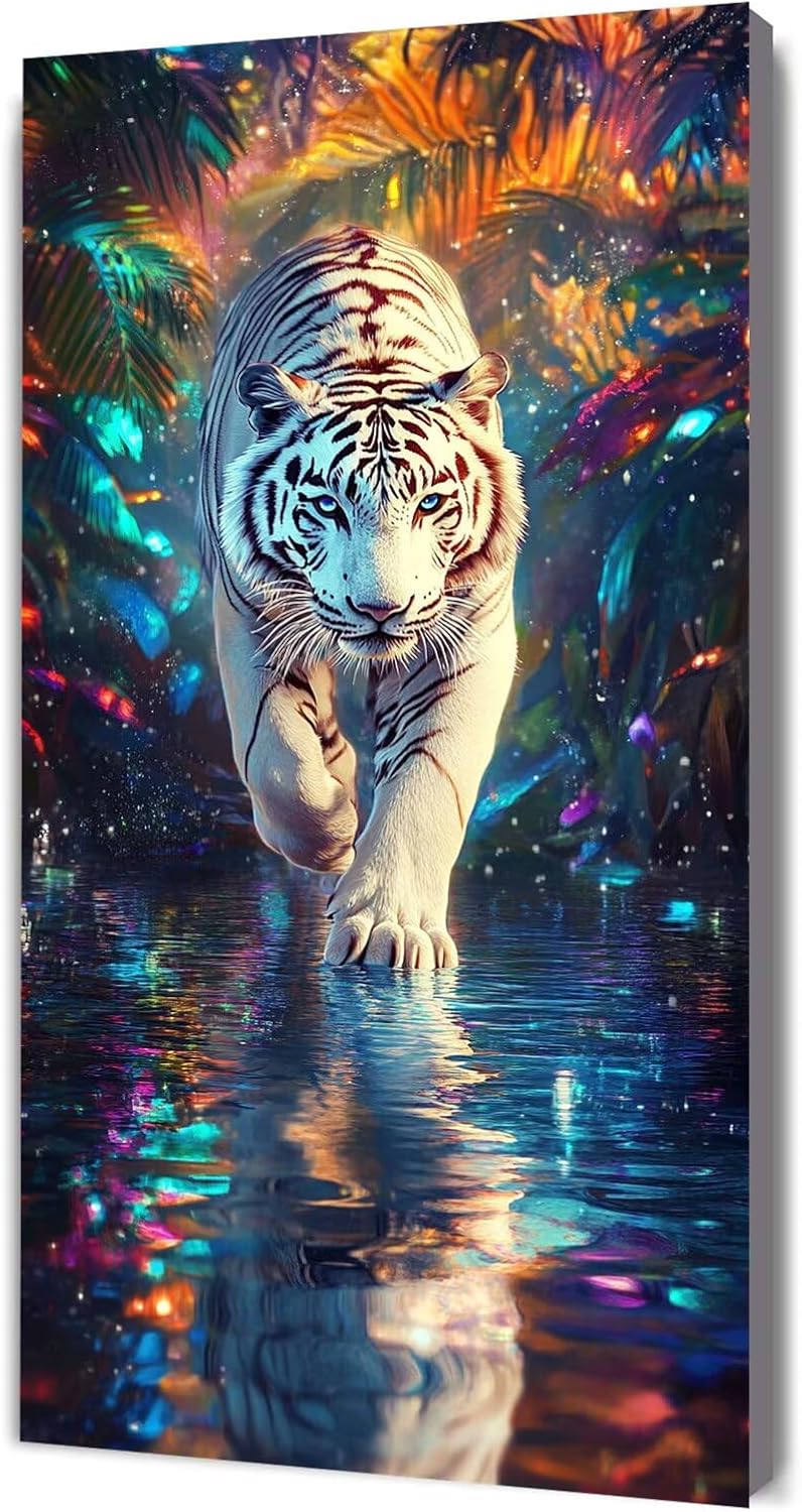 数字油絵 絵画 オーロラ 虎数字でペイントキャンバスにアクリル絵の具を描くためのDIYクラフトキット, 大人の絵画 画の壁の装飾アー