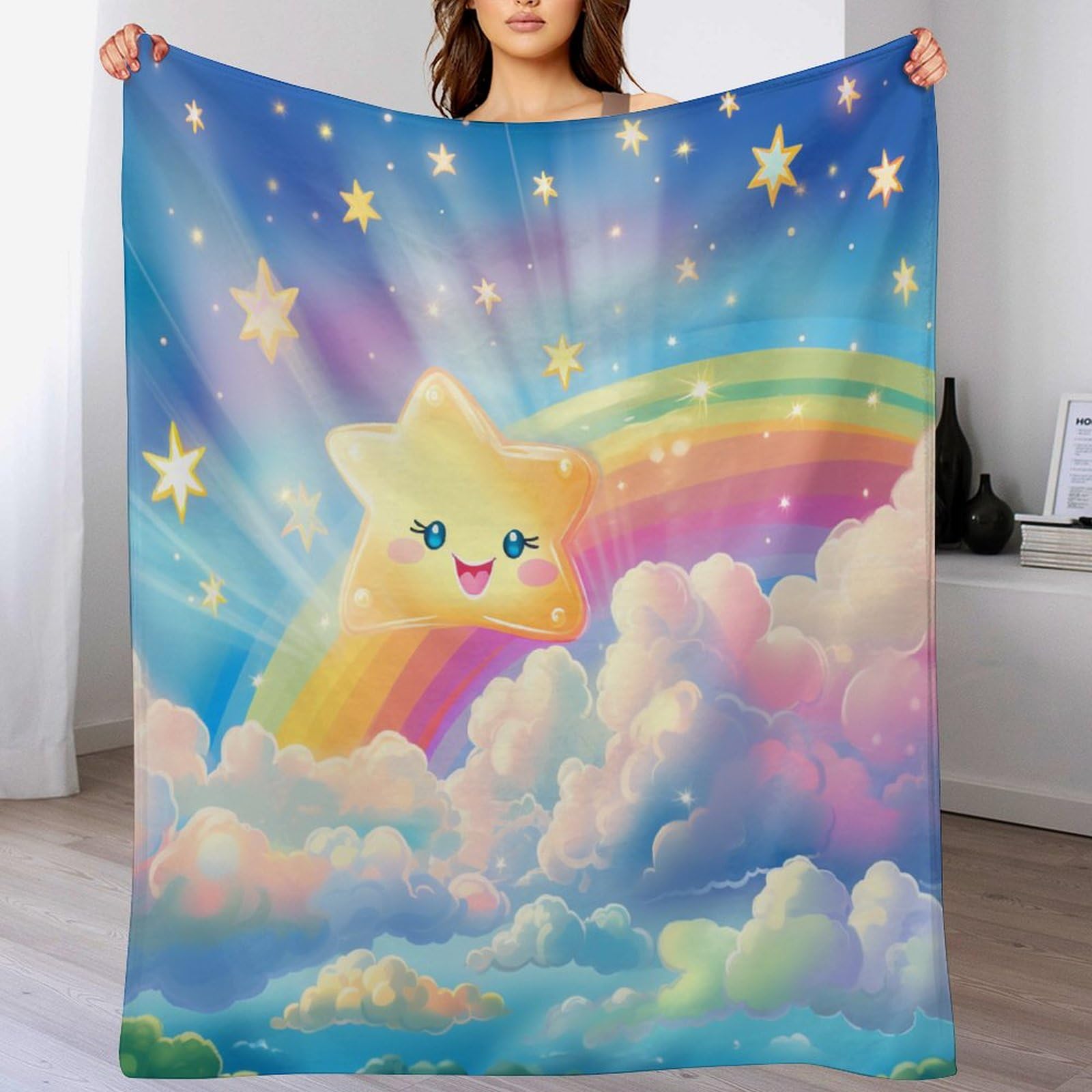 Manta para sofa comoda Rainbow Sterns de forro polar para tardes de pelicula en el salon