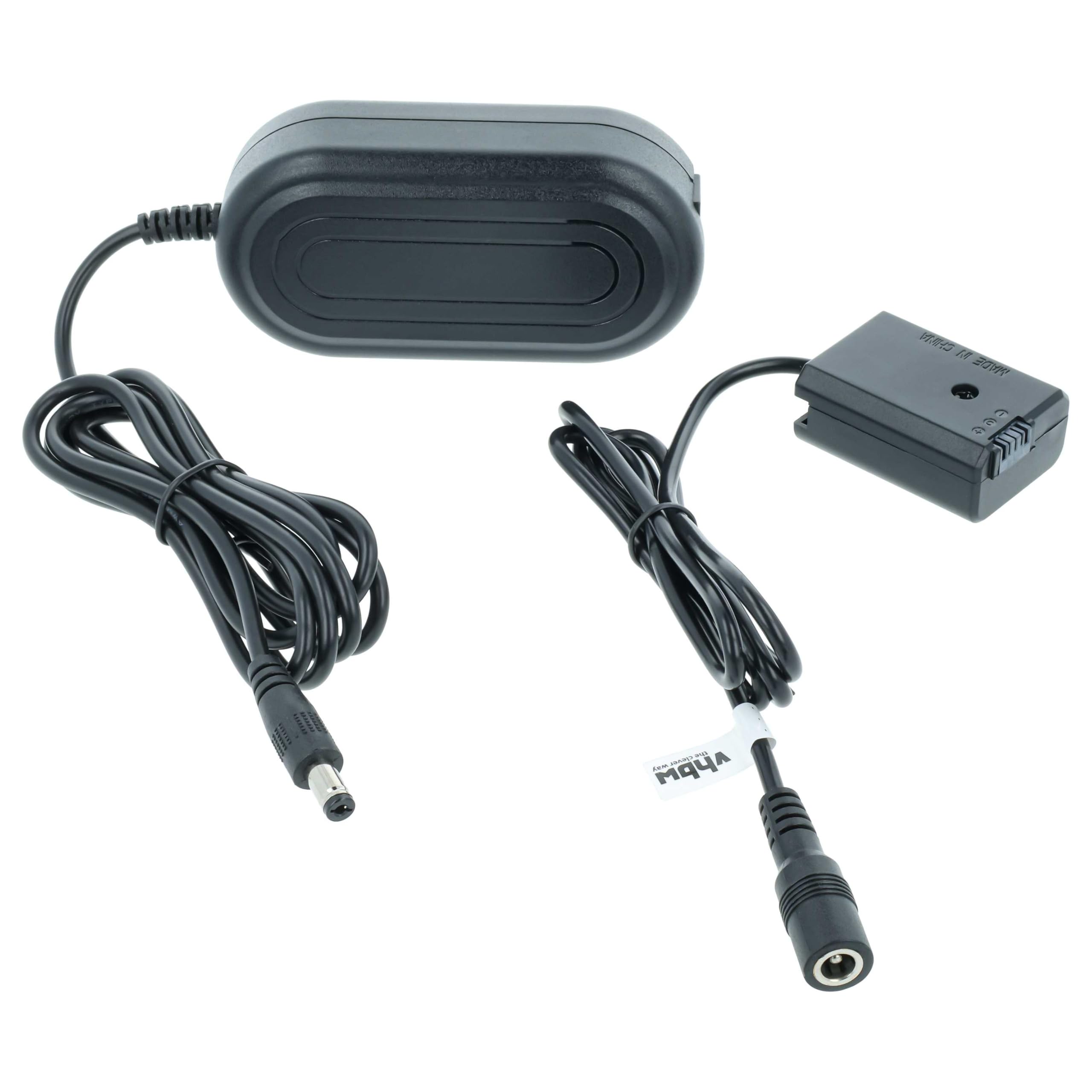vhbw alimentatore, cavo di alimentazione compatibile con Sony Alpha 6100, 6300, 6400, 6500 fotocamera, SLR - 2 m + accoppiatore DC