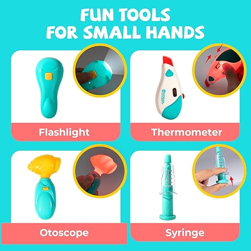 Miniatura 5 de Kit médico para niños pequeños de 3 a 5 años  Kit médico de juego de simulación preescolar con estetoscopio, manguito de presión arterial y bolsa de