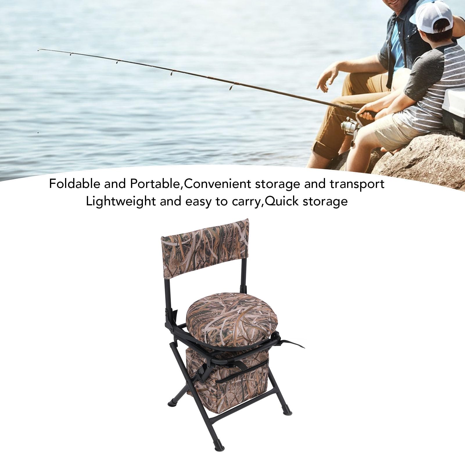 Sgabello da Pesca Pieghevole Portatile con Rotazione 360, Seduta