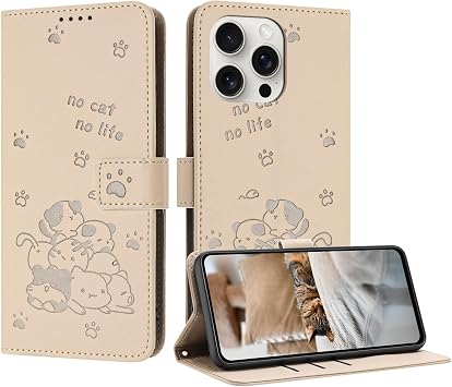 iPhone 14 Pro Case, Folio, Cute Kitten Design, Simple and Elegant, iPhone 14 Pro Case, Card Storage, Shock Resistant, iPhone 14 Pro Smartphone Case, Wallet Style, Durable, Fingerprint Resistant
