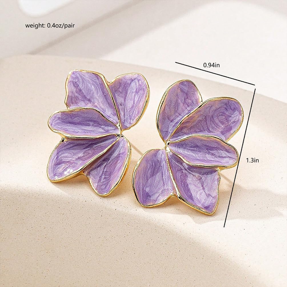 Statement Enamel Petal Flower Stud Earring for Women Exquisite Dainty Leaf Floral Earrings Irregular Romantic Valentine Party Jewelry Gift Accessories - Image 2