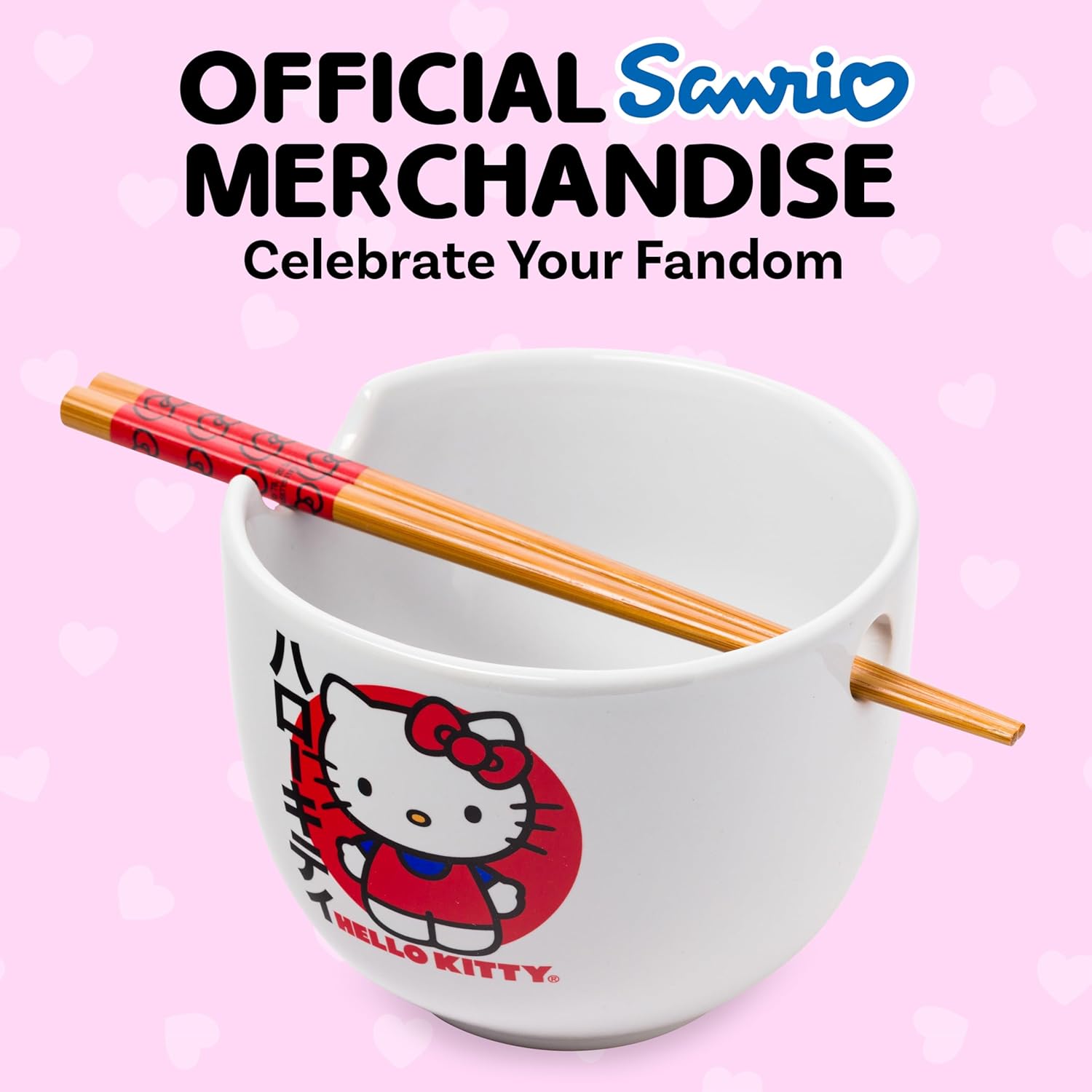 Silver Buffalo Sanrio Hello Kitty Japanese Ceramic Ramen Noodle Rice Bowl with Chopsticks, Microwave Safe, 20 Ounces - Image 5