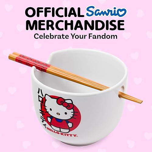 Miniatura 5 de Silver Buffalo Sanrio Hello Kitty Tazón Japonés de Cerámica para Fideos Ramen y Arroz con Palillos, Apto para Microondas, 20 Onzas
