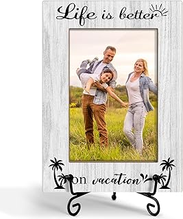 Yuansail Life Is Better On Vacation - 4x6 Picture Frame Wood, Desk Decor For Women Men, Birthday Gifts for Friends, Family Vacation Anniversary or Wedding Picture Frame, 4x6 Frames for Pictures -01