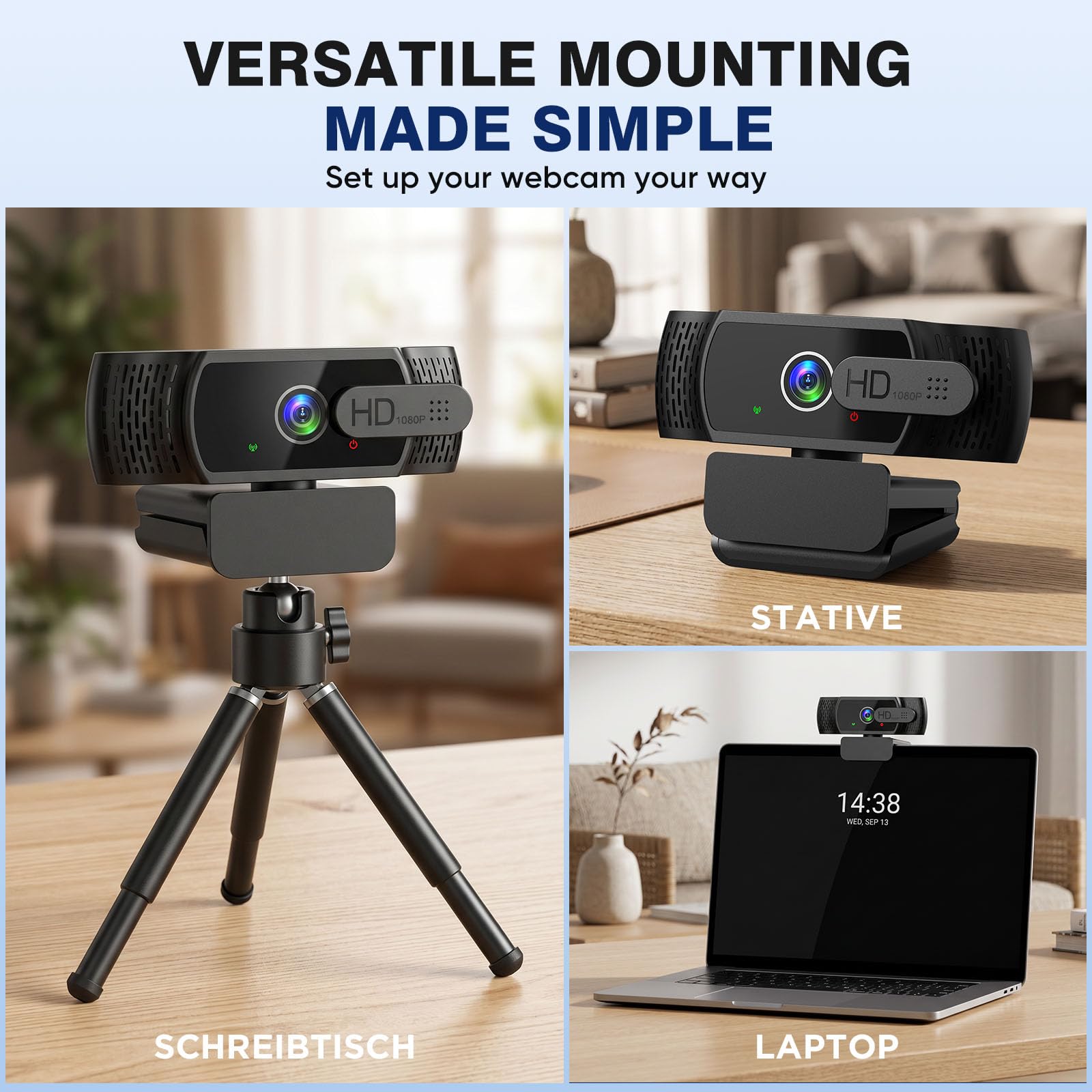 Webcam for PC with Microphone - 1080P FHD Webcam with Privacy