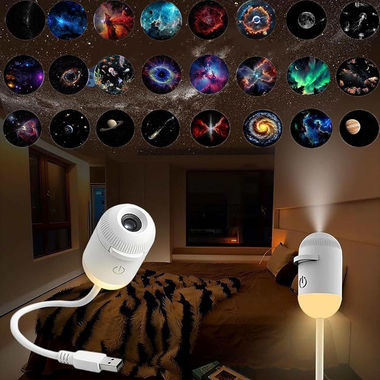 Projecteur Galaxie 2-en-1 Mini Projecteur Étoiles Plafond Chambre Lampe LED Galaxy Dream Star Projecteur Ciel Étoilé Voiture Lumière Ambiance USB