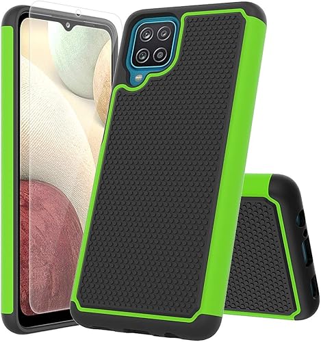 Funda para Samsung A12, Galaxy A12 con vidrio templado, ultra fina a prueba de golpes, funda protectora para teléfono con textura cepillada, suave y