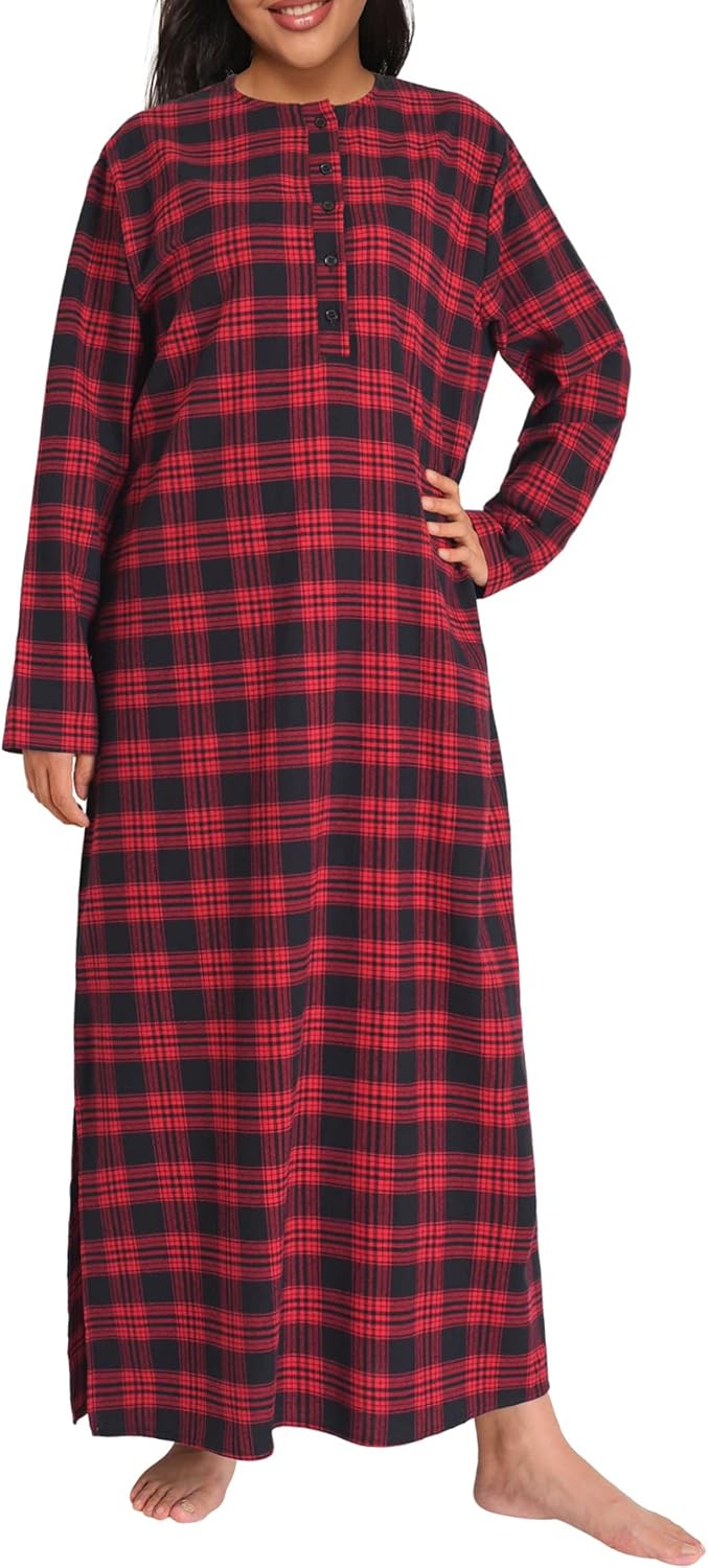 Esenchel Women's Plus Size Long Cotton Flannel Nightgown