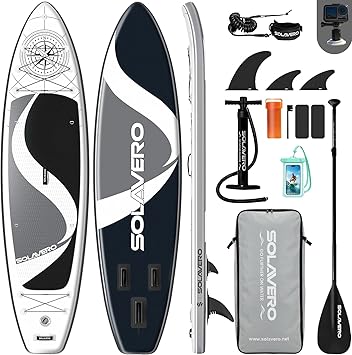 SOLAVERO 116" Inflatable Stand Up Paddle Board Supports 550LB | extra wide 35" design, stable non-slip deck pad, premium SUP accessories & backpack - for adults & youth of all skill levels