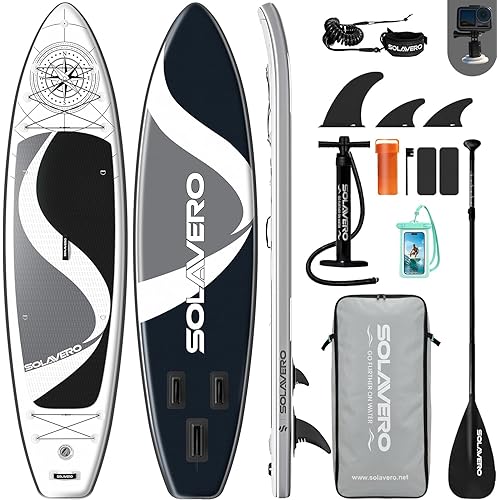 SOLAVERO 11'6" Inflatable Stand Up Paddle Board with Premium SUP Accessories - Extra Wide Stable Design with Non-Slip EVA Deck, SUP Paddleboard for Adults & Youth of All Skill Levels