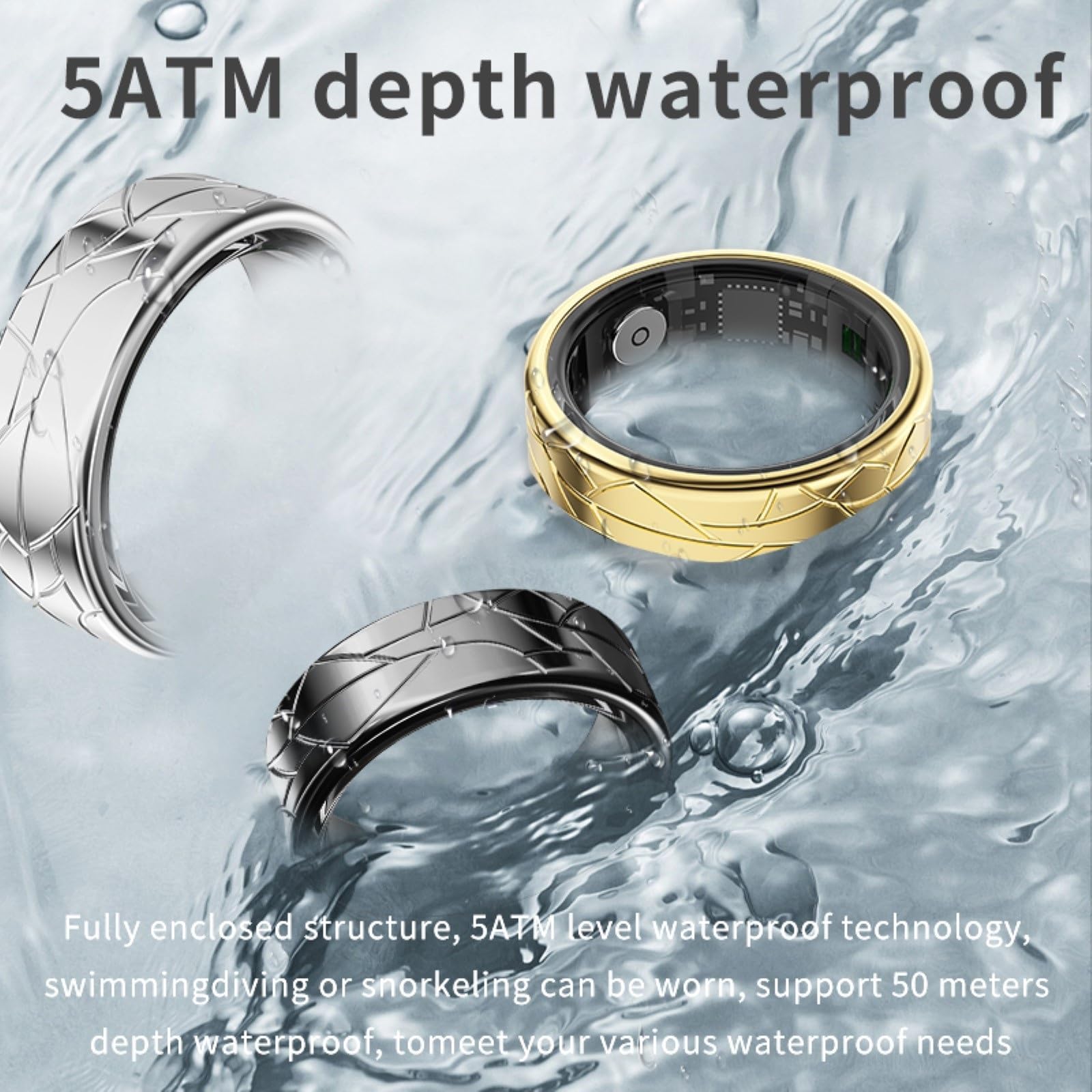 Anillo inteligente, rastreador de sueño, rastreador de ejercicios, tecnología de sensores avanzada, podómetros, anillo de salud, monitor de temperatura for deportes al aire libre(Silver+Charging case,