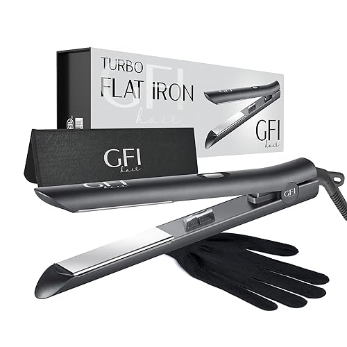 GFI Plancha para el cabello elemento calefactor turbo plancha plana de titanio alisa y riza cualquier tipo de cabello control de temperatura bolsa y