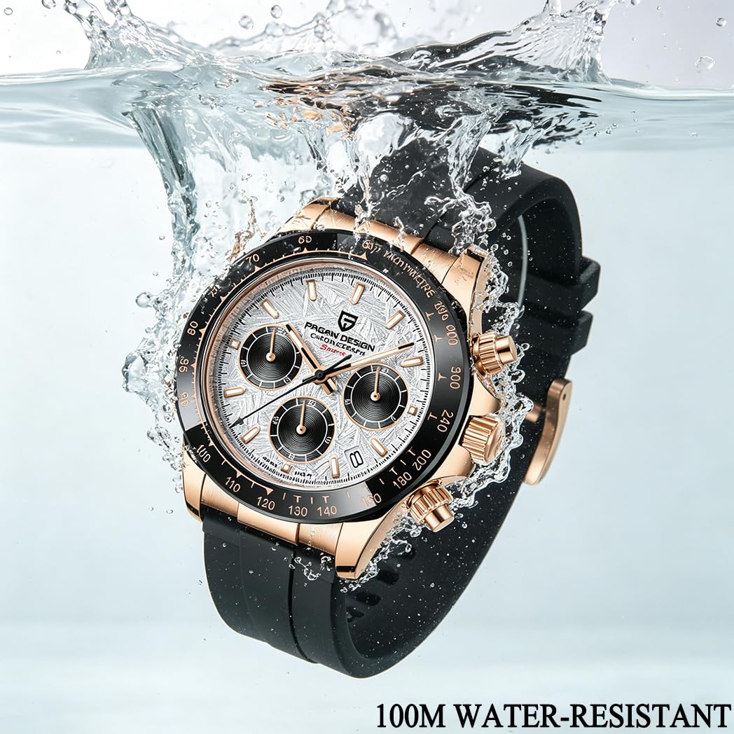 PAGRNE DESIGN Orologio cronografo al quarzo Homage, VK63 Movimento Luneta in ceramica Impermeabile Sport Cinturino in gomma Orologi da polso uomini