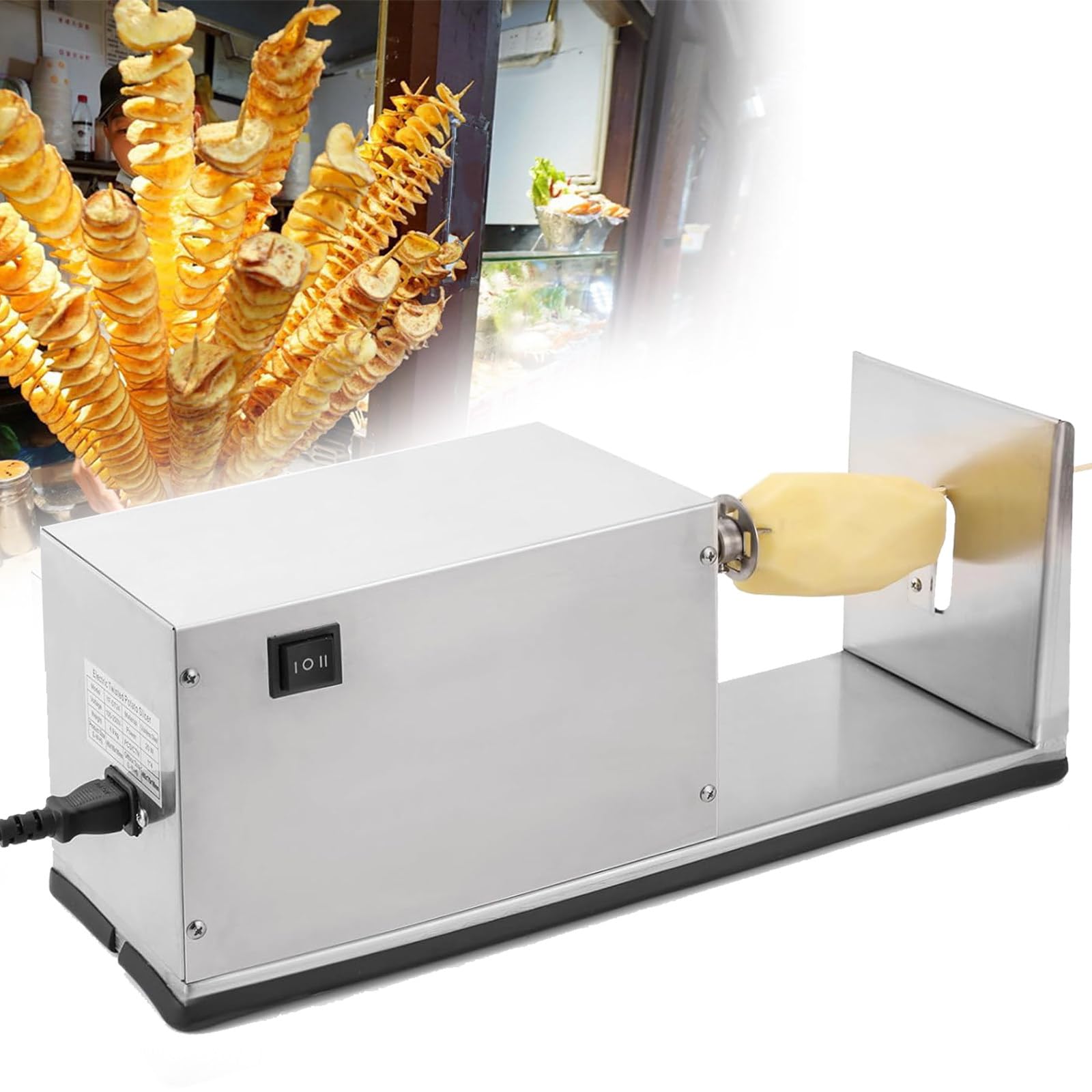 Espiralizador de Verduras de Acero Inoxidable de 50 W, Cortador Eléctrico en Espiral de Patatas, Base Antideslizante, Cortador de Patatas Retorcidas para el Hogar y Comercial