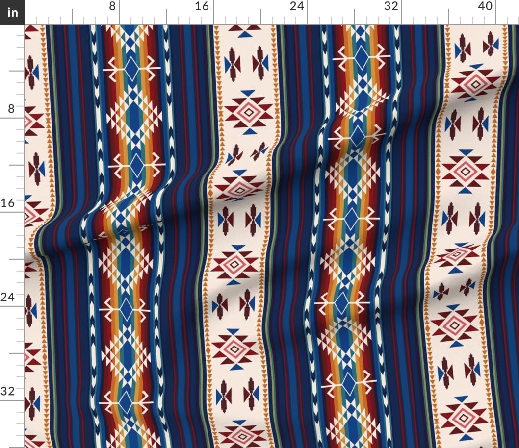 Spoonflower Fabric - Western Bold Stripe Native American Geometric Southwest Ranch Diamond Printed on Petal Cotton Fabric Fat Quarter - Sewing Quilting Apparel Crafts Decor