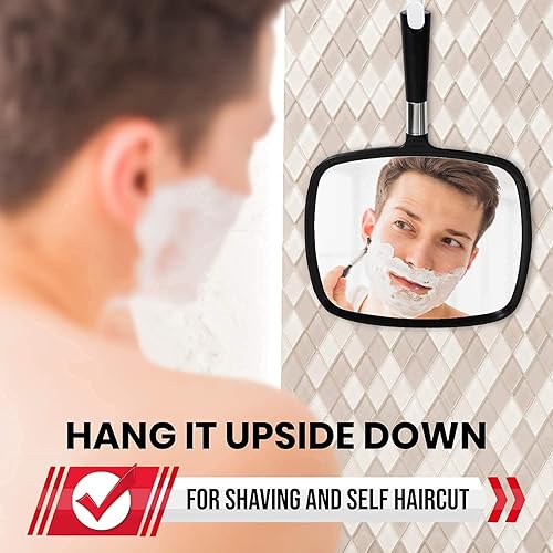 Miniatura 4 de Mirrorvana Espejo de mano grande con mango cómodo para hombres y mujeres espejo de peluquero portátil para cortar el pelo de la parte posterior de