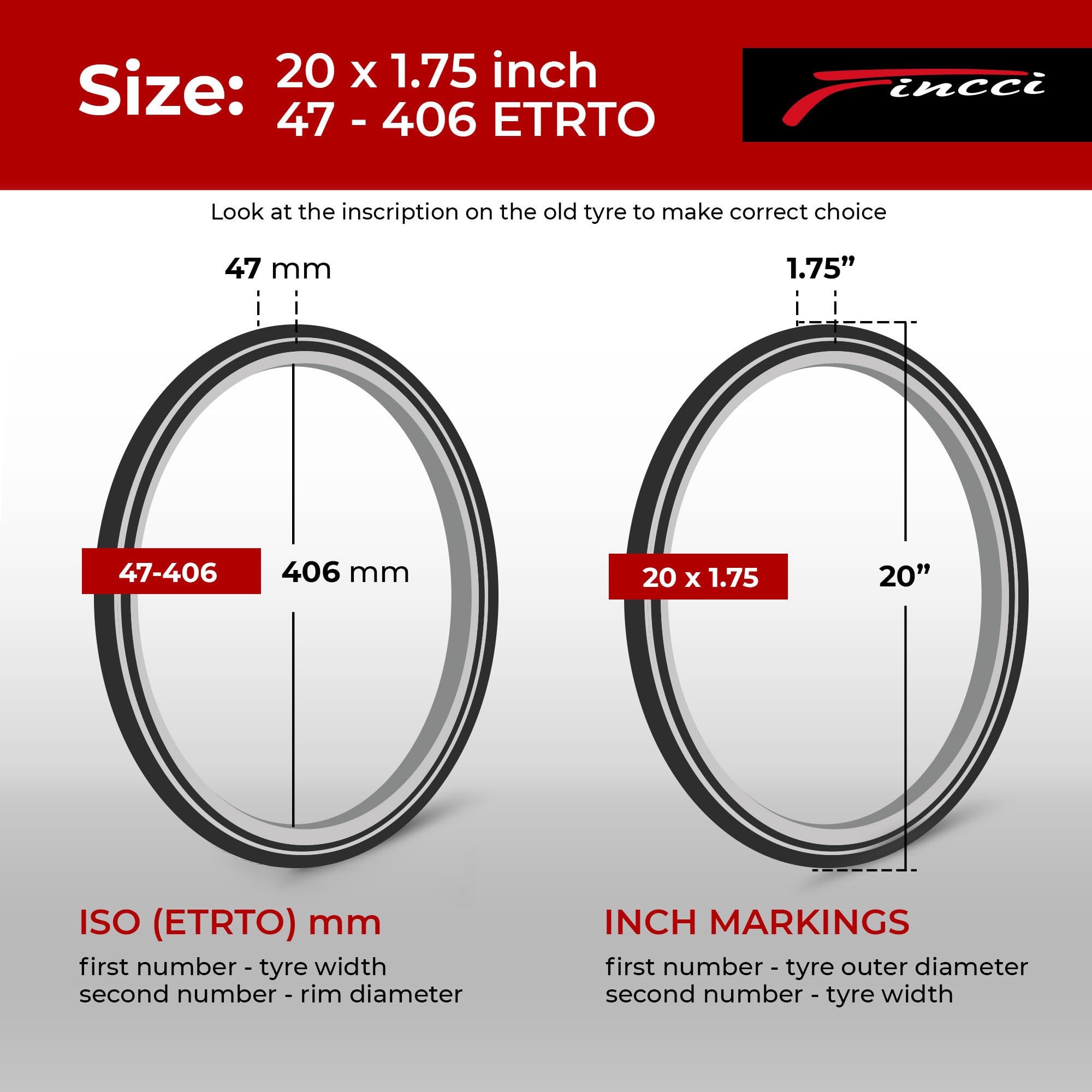 Fincci 20 x 1.75 Inch Bike Tires with Reflective Wall – 47-406 ETRTO – Pack of 2 – Replacement Tires for BMX, Folding & Commuter Bikes