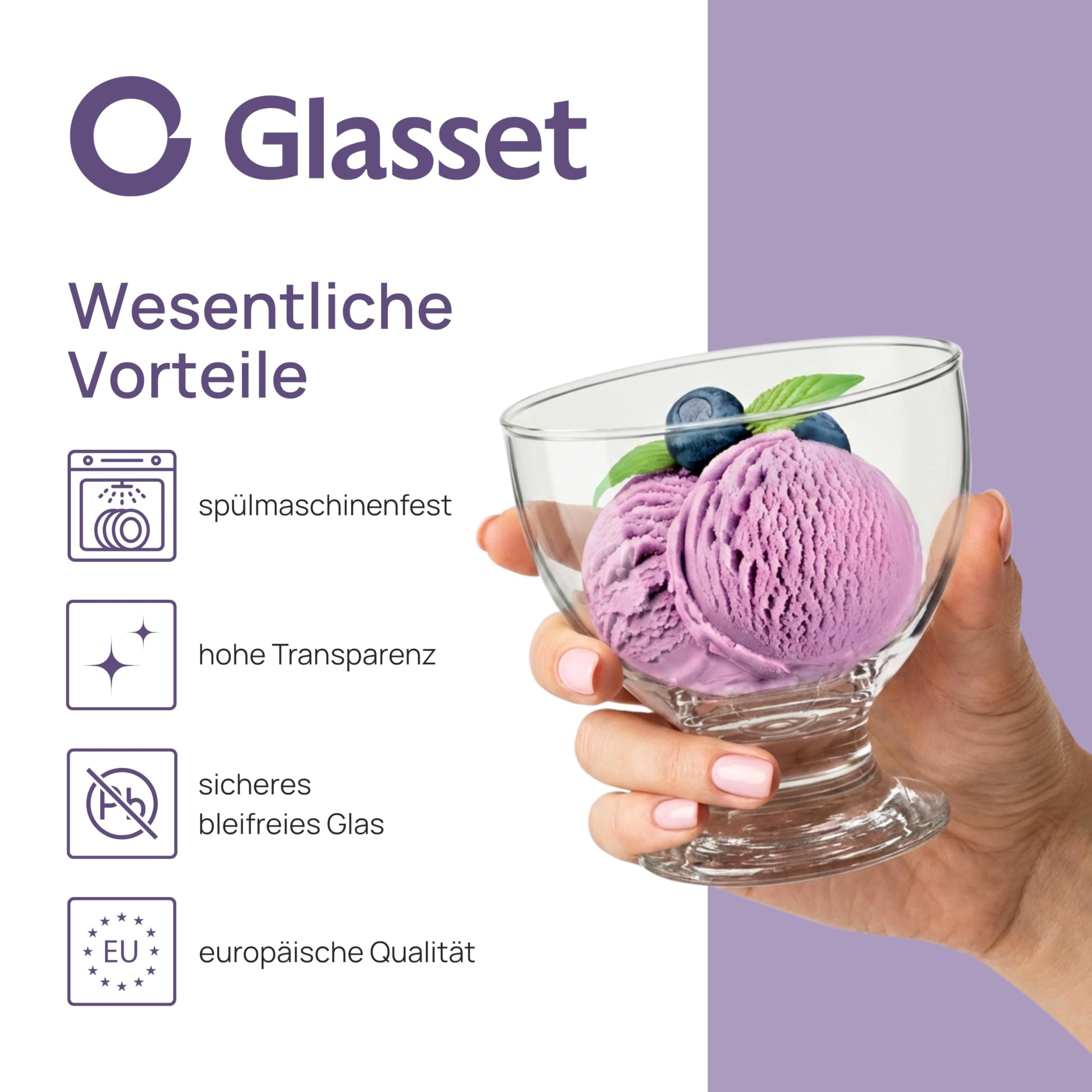 4er Set Eisbecher Glas 500 ml Dessertschalen auf Fuß für Nachtisch Obstsalat Pudding Große Glasschalen Transparent Hochwertiges Kalk-Natron-Glas Spülmaschinenfest Durchmesser 11 cm Höhe 11 cm
