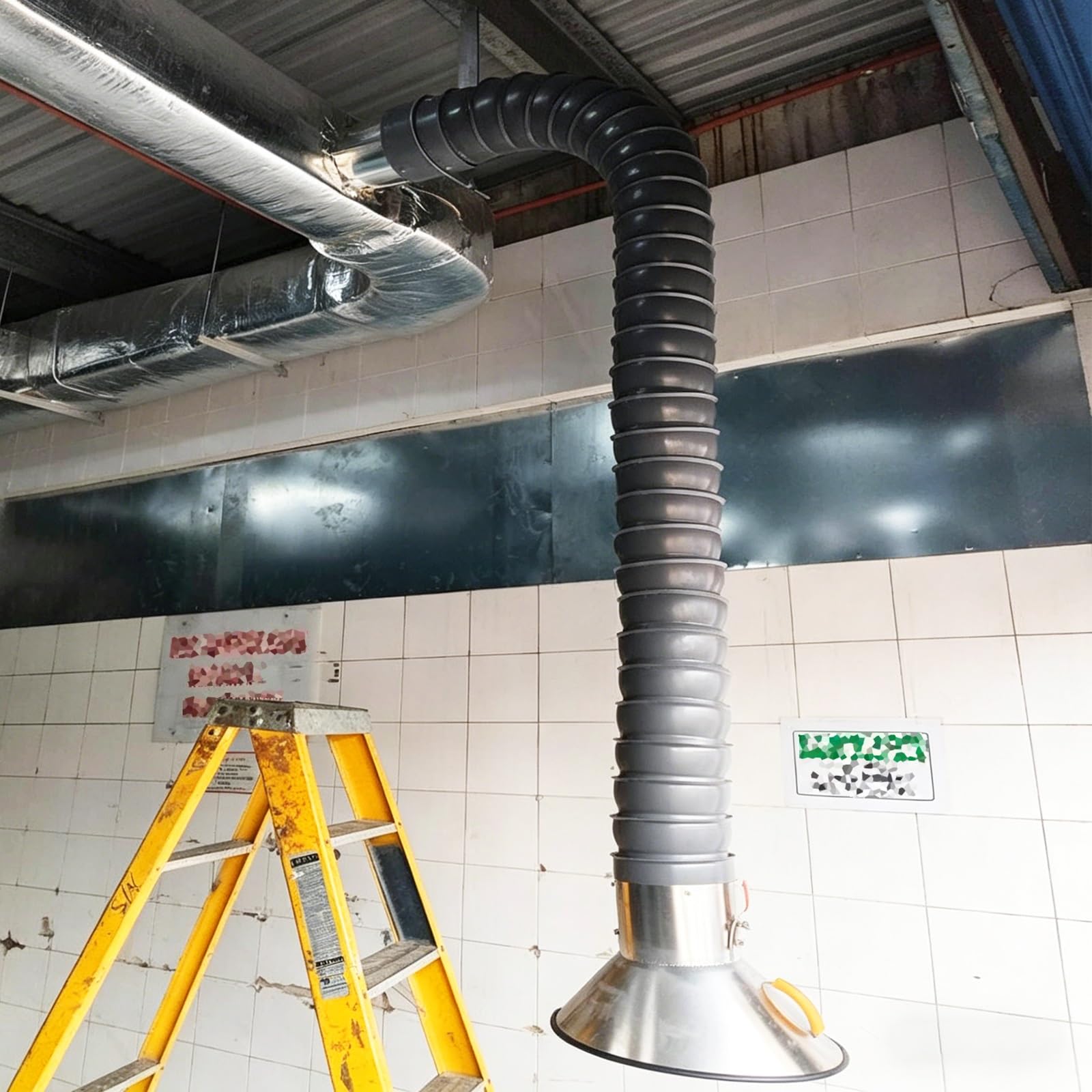Szare ramię kolektora dolotowego, przegubowy wąż do odsysania dymu z okapem ze stali nierdzewnej do instalacji HVAC/warsztatu/obróbki drewna / laboratorium (średnica INT