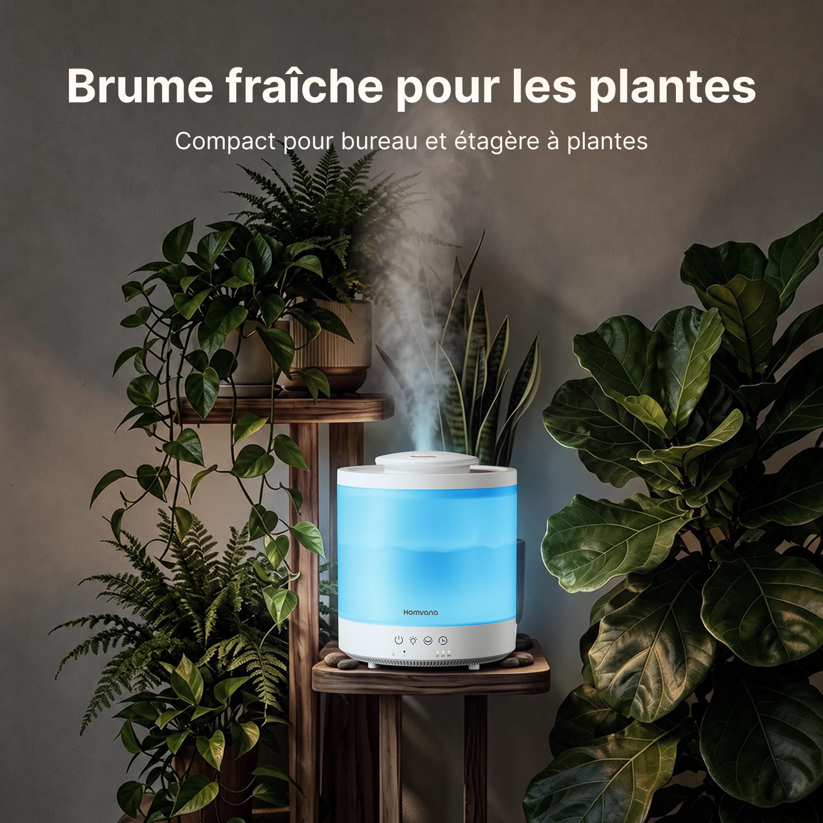 Homvana Humidificateur d'Air bébé, chambre, 1.5L, Pack de 2 | Humidifier d'air bébé Chambre, Cool Mist, Plante, BPA Free, 7 Color Light, Brumisateur Huiles Essentielles