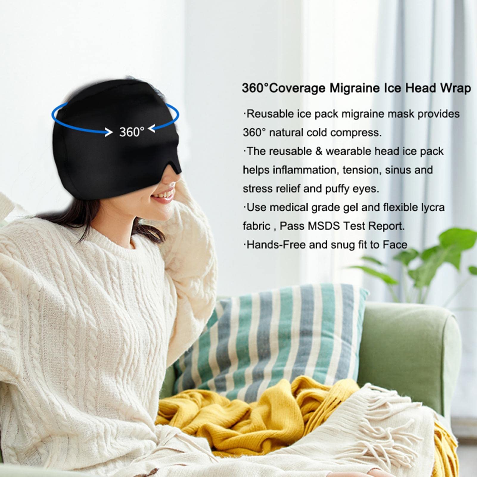 Sombrero para Dolores de Cabeza - Paquete de Cabeza de Hielo de migraña de 360 Grados | Cómodo y elástico para Alivio de migrañas y Dolores de Cabeza, Gorro de Dolor de Cabeza para frío