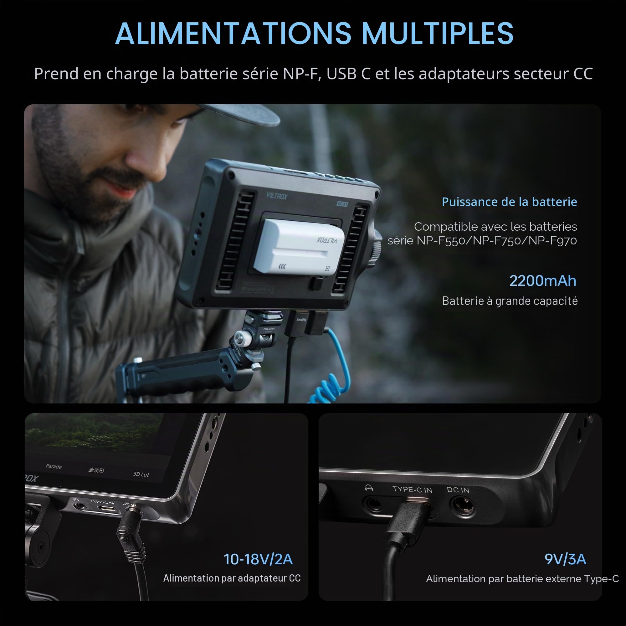 VILTROX DC-A1 2800 Nits Moniteur vidéo avec écran tactile 7 pouces Full HD 1920 x 1080 IPS 4K HDMI Loop in/Out, LUT 3D Forme d'onde Peaking Focus Assist, 170° Large champ de vision