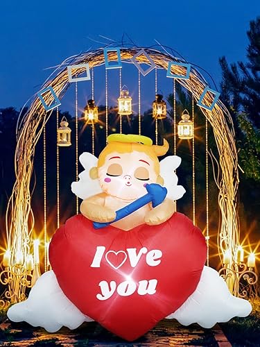 Miniatura 7 de TOROKOM Cupido inflable para el día de San Valentín con corazón de amor luces LED integradas de 5 pies de alto decoración de patio dulce San