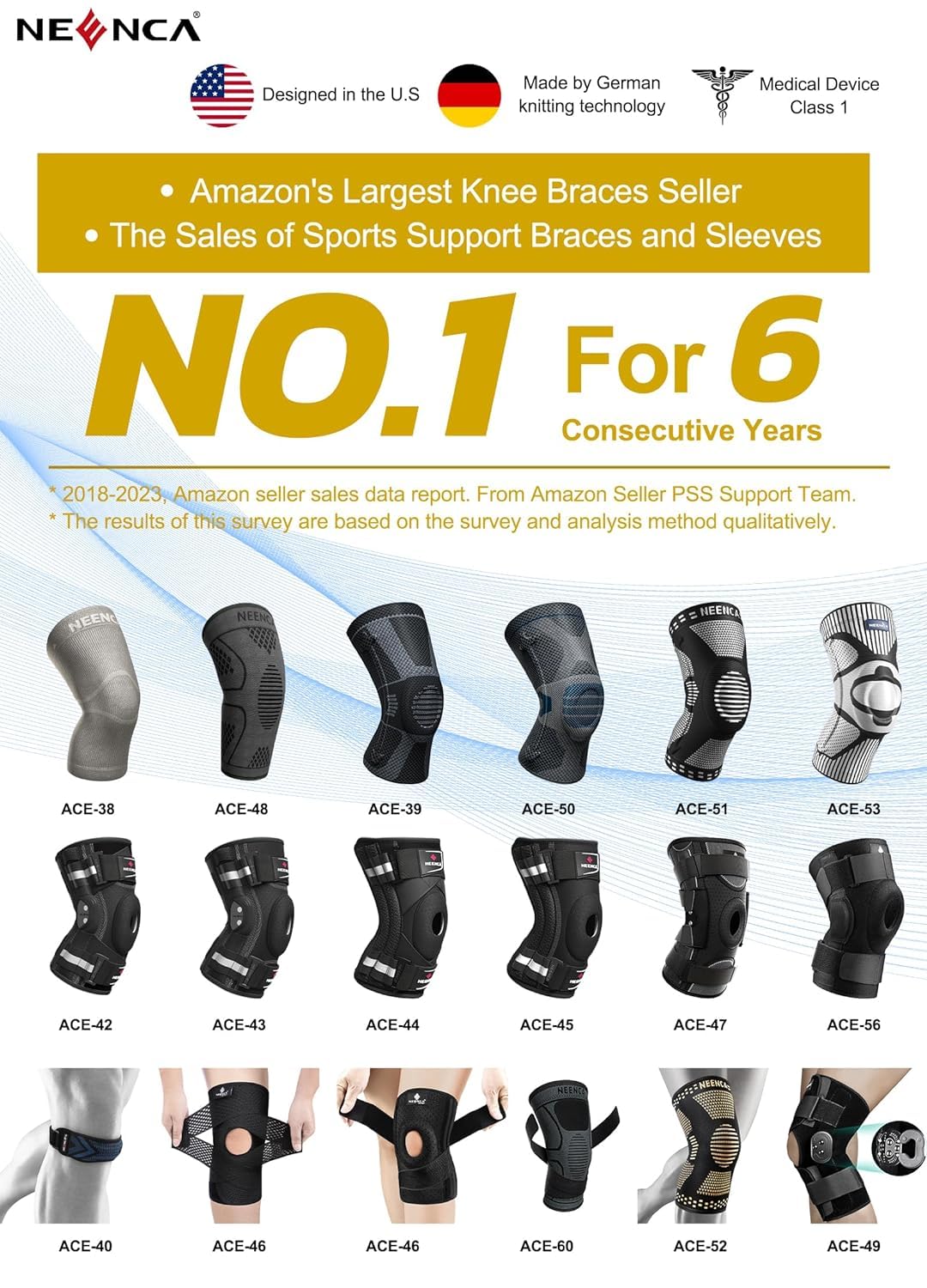 NEENCA Rodillera profesional para dolor de rodilla, soporte de rodilla ajustable con bisagras con sistema de fijación patentado X-Strap, fuerte estabilidad para alivio del dolor