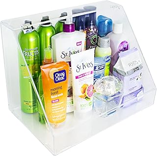 منظم مكياج من سوربس، بتصميم عصري، شفاف، مصنوع من الأكريليك البلاستيك، متنقل، مع غطاء مائل لتخزين مستحضرات التجميل والفرش