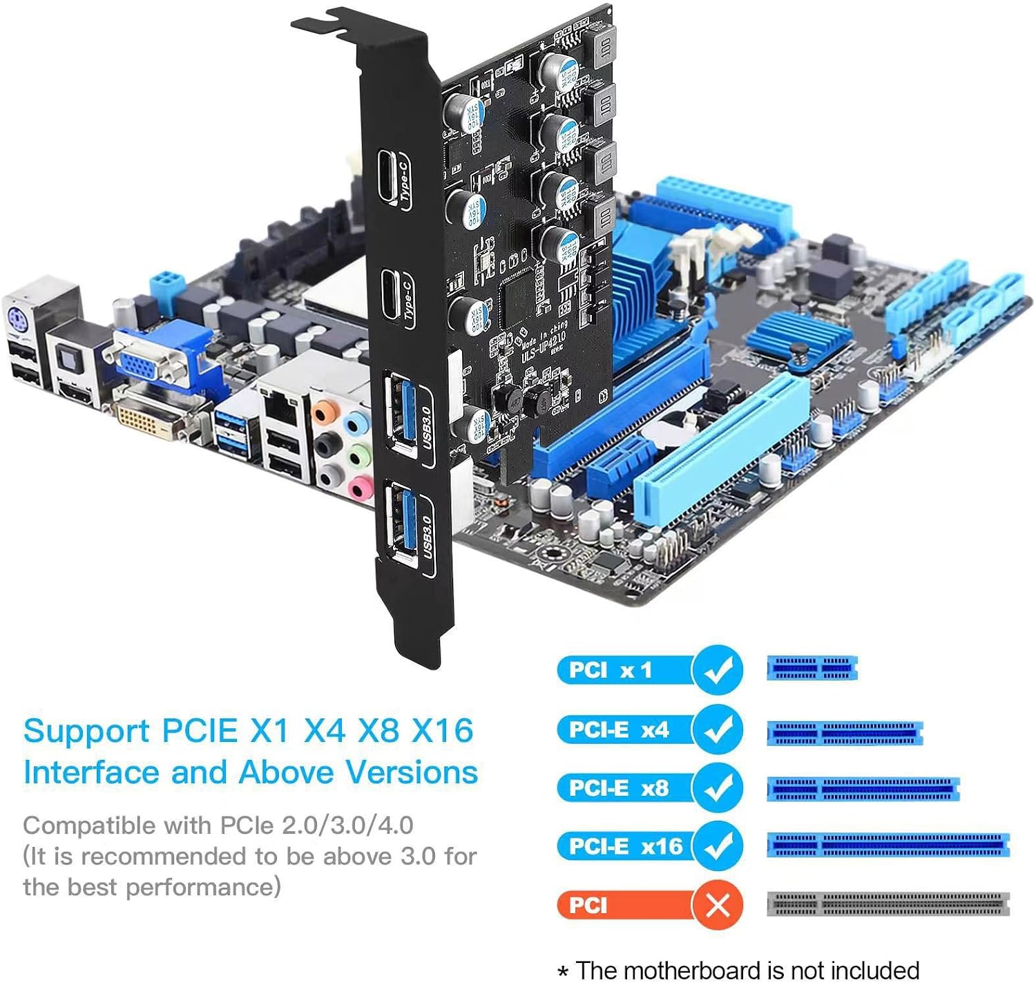 USB3.2 PCIE Card, 2*USB-A 2*USB-C PCI Express Extension Card USB3.2 GEN1 5Gbps