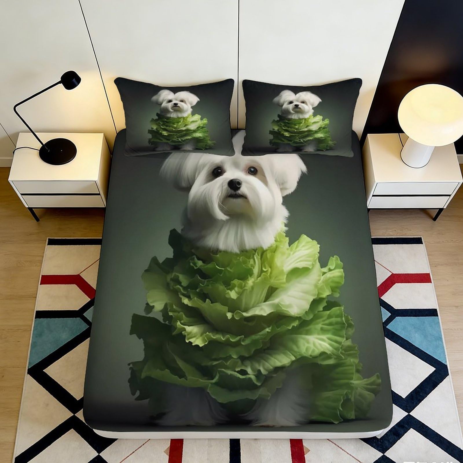 3D Printed Vegetable Dog Fitted Sheet Microfiber Deep Pocket Non-Slip Washable Bedroom Bedding Mattress Fitted Cover 140x200x25cm