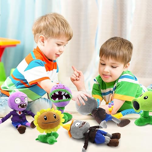 Miniatura 6 de Maikerry Juego de 6 juguetes de peluche de PVZ, figura suave, gran regalo de cumpleaños para niños y niñas