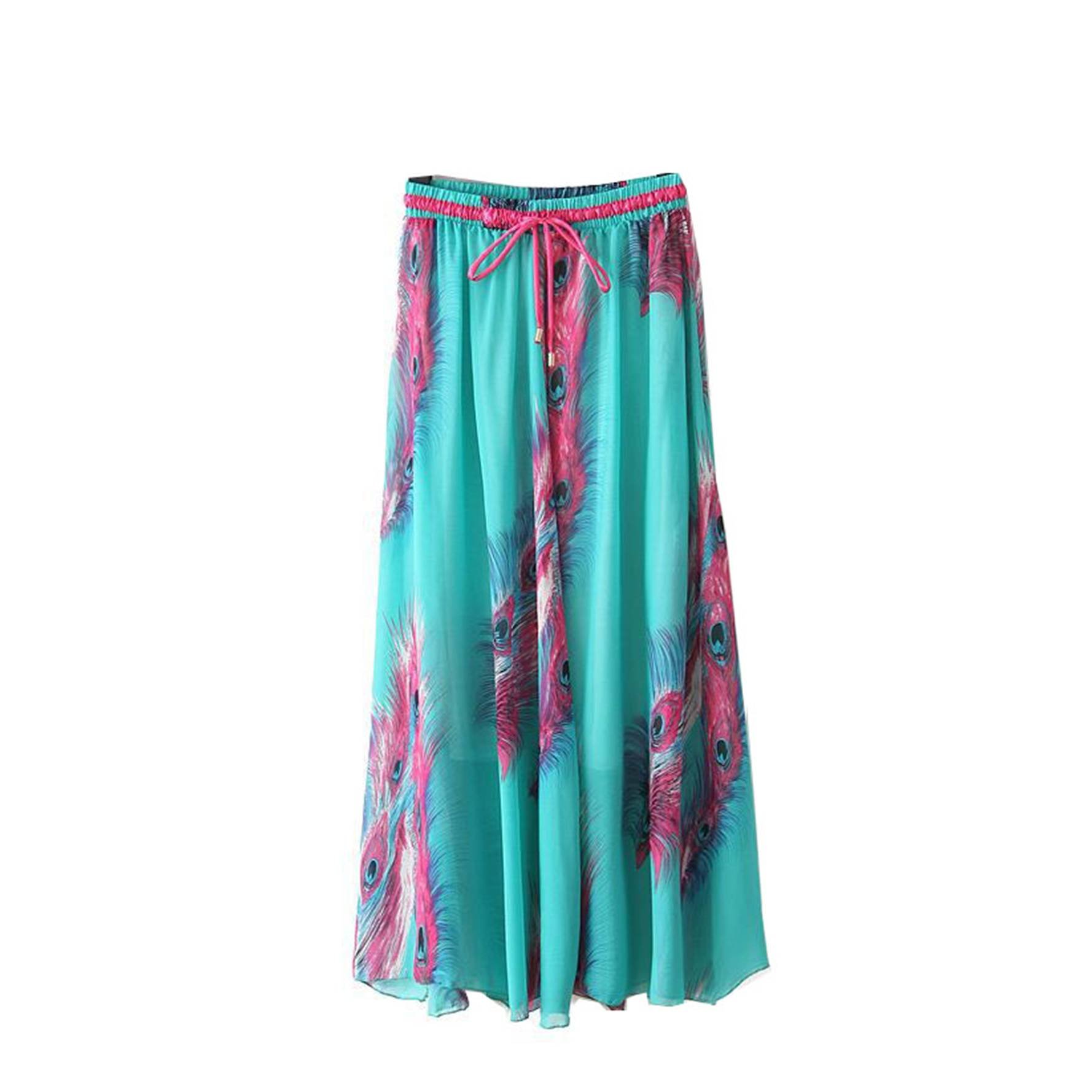 Kaxuyiiy Women's Flower Bird Boho 2017 Fashion 2 Layer Elatic Waist Long Skirt