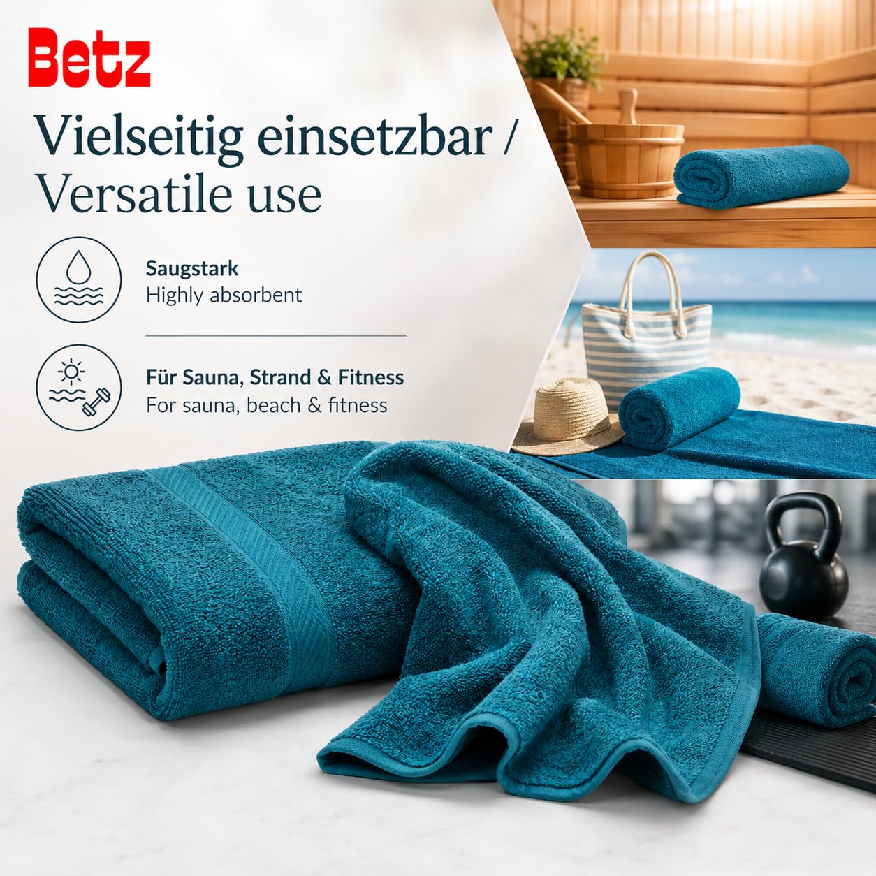 Betz Lot de 2 Serviettes à Sauna Palermo 100% Coton 80x200cm Couleur petrole
